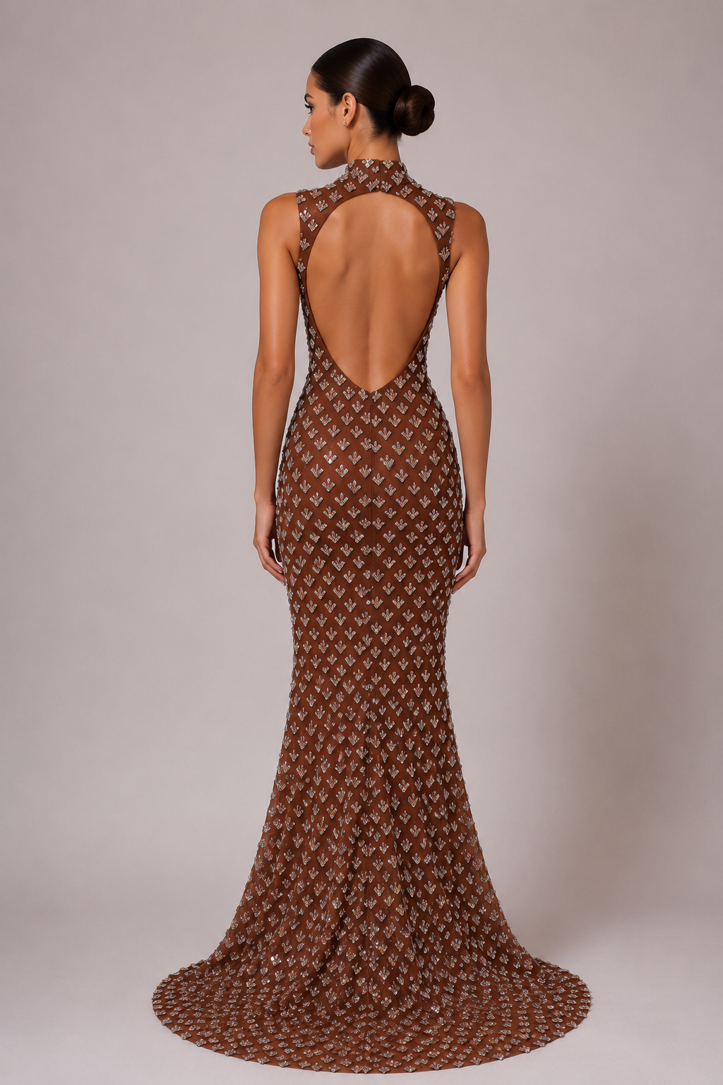 HIGH NECK CRYSTAL-EMBELLISHED GOWN