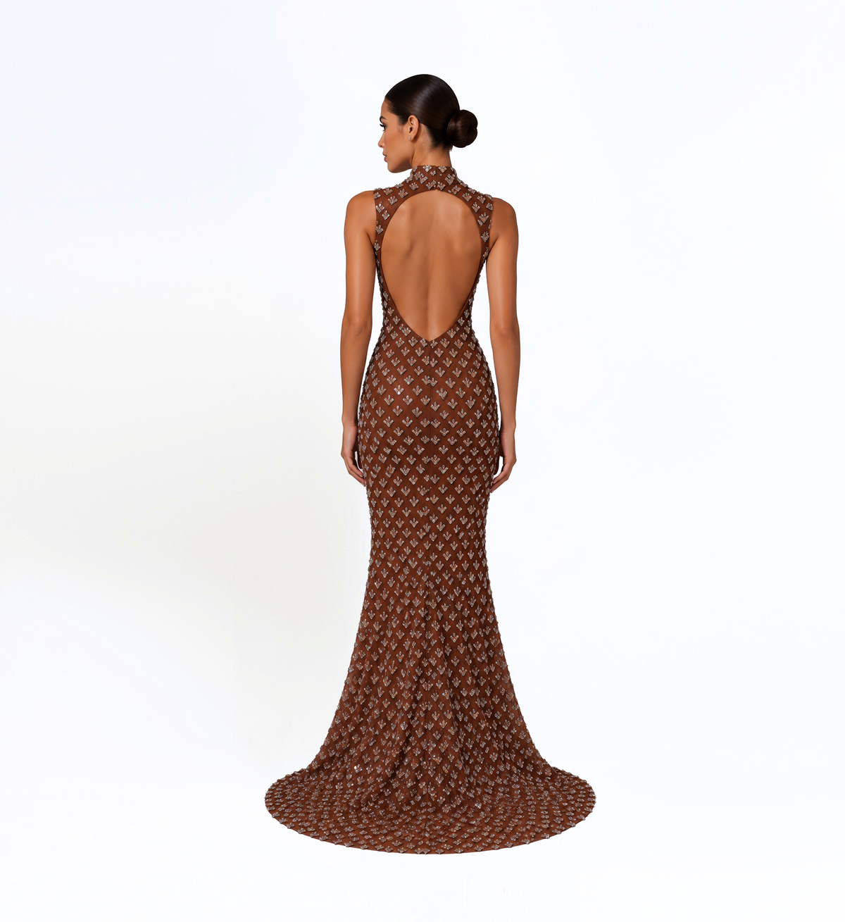 HIGH NECK CRYSTAL EMBELLISHED GOWN