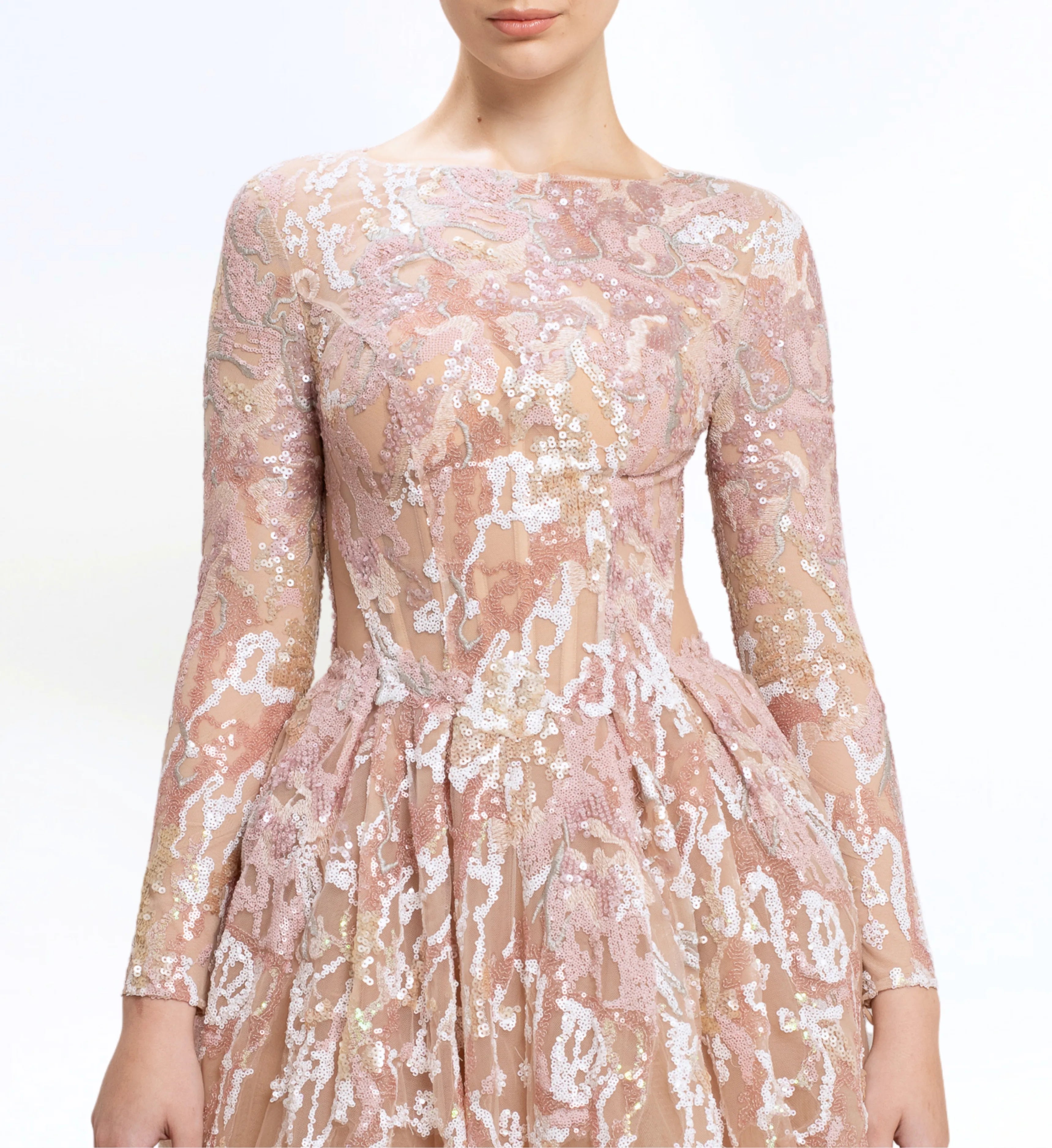 SEQUIN EMBROIDERED LONGSLEEVES GOWN