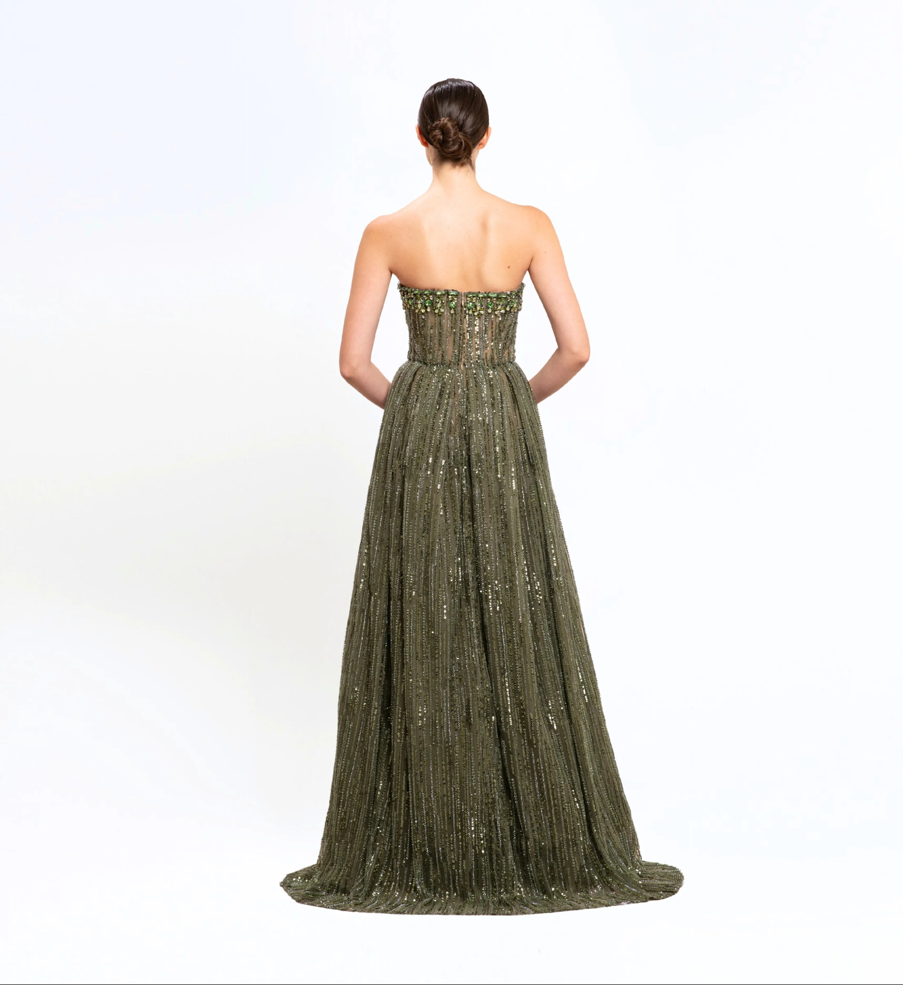 BEAD EMBROIDERED SWEETHEART NECK GOWN