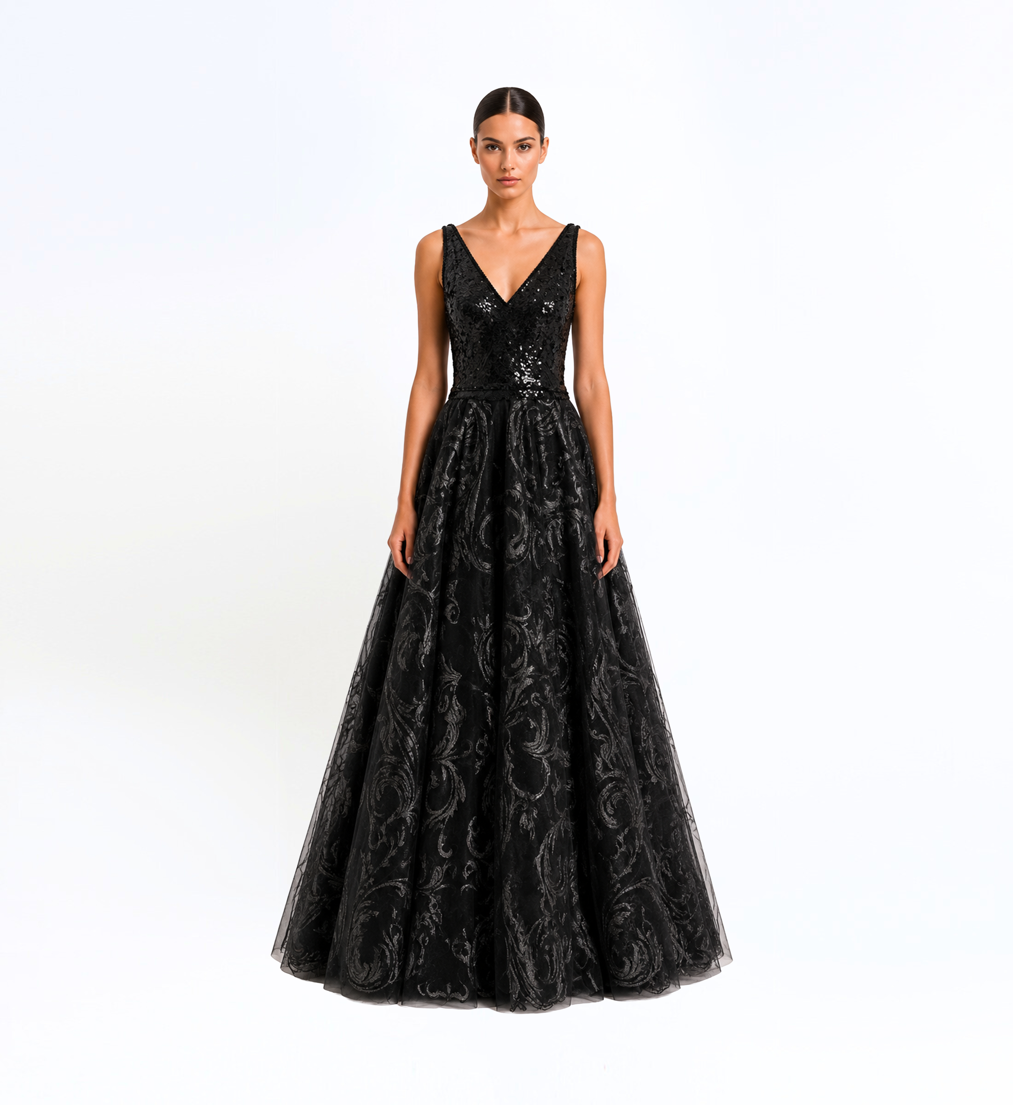 Thread Embroidered Ball Gown