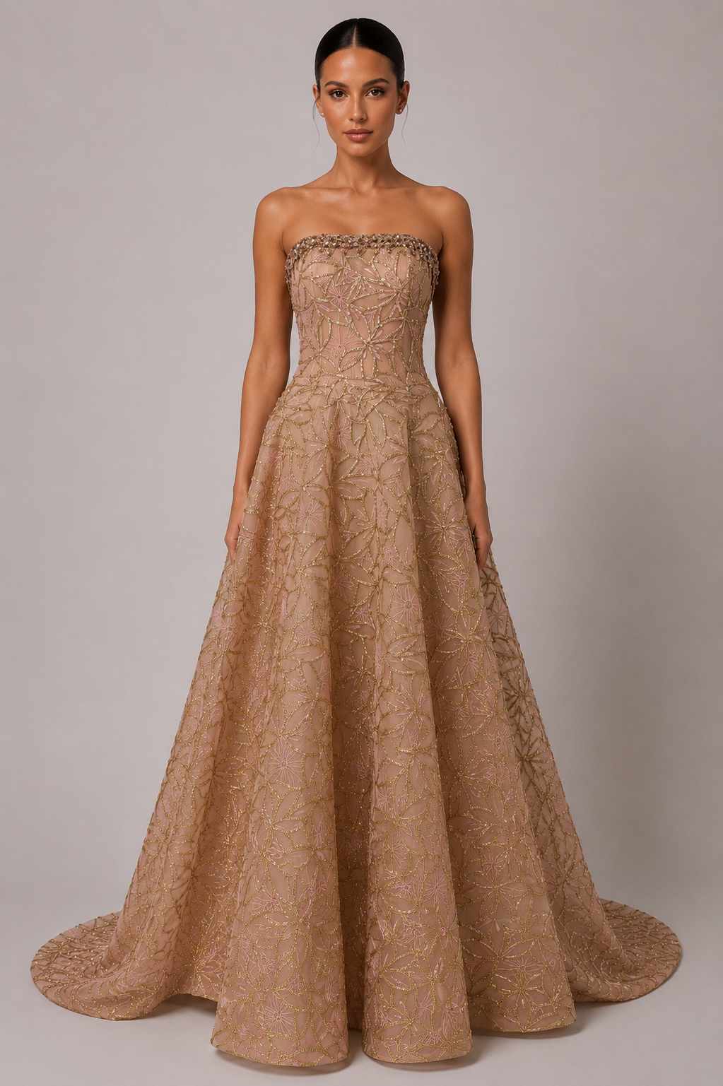 STRAPLESS EMBROIDERED BALL GOWN