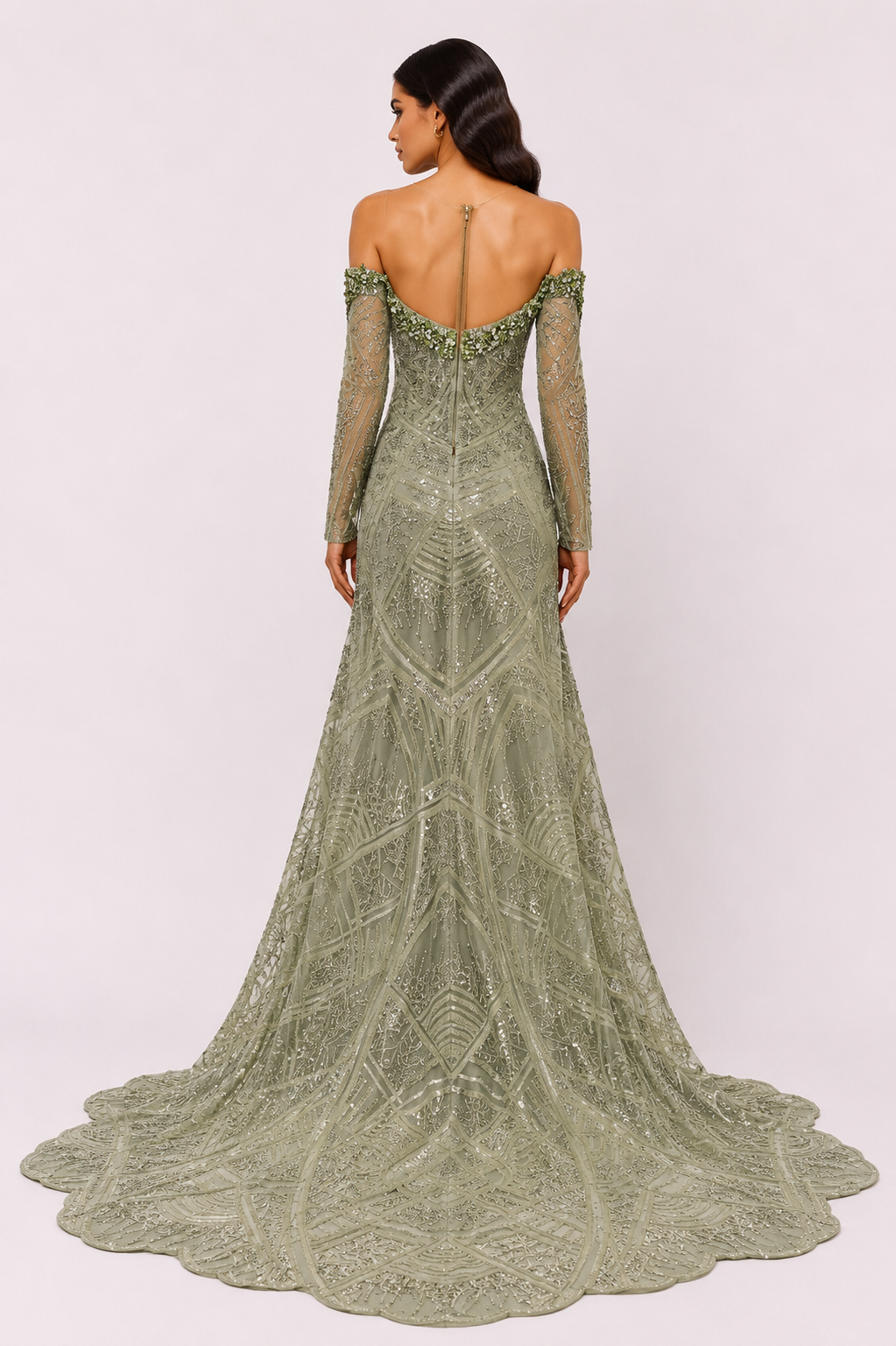OFF-SHOULDER EMBELLISHED GOWN