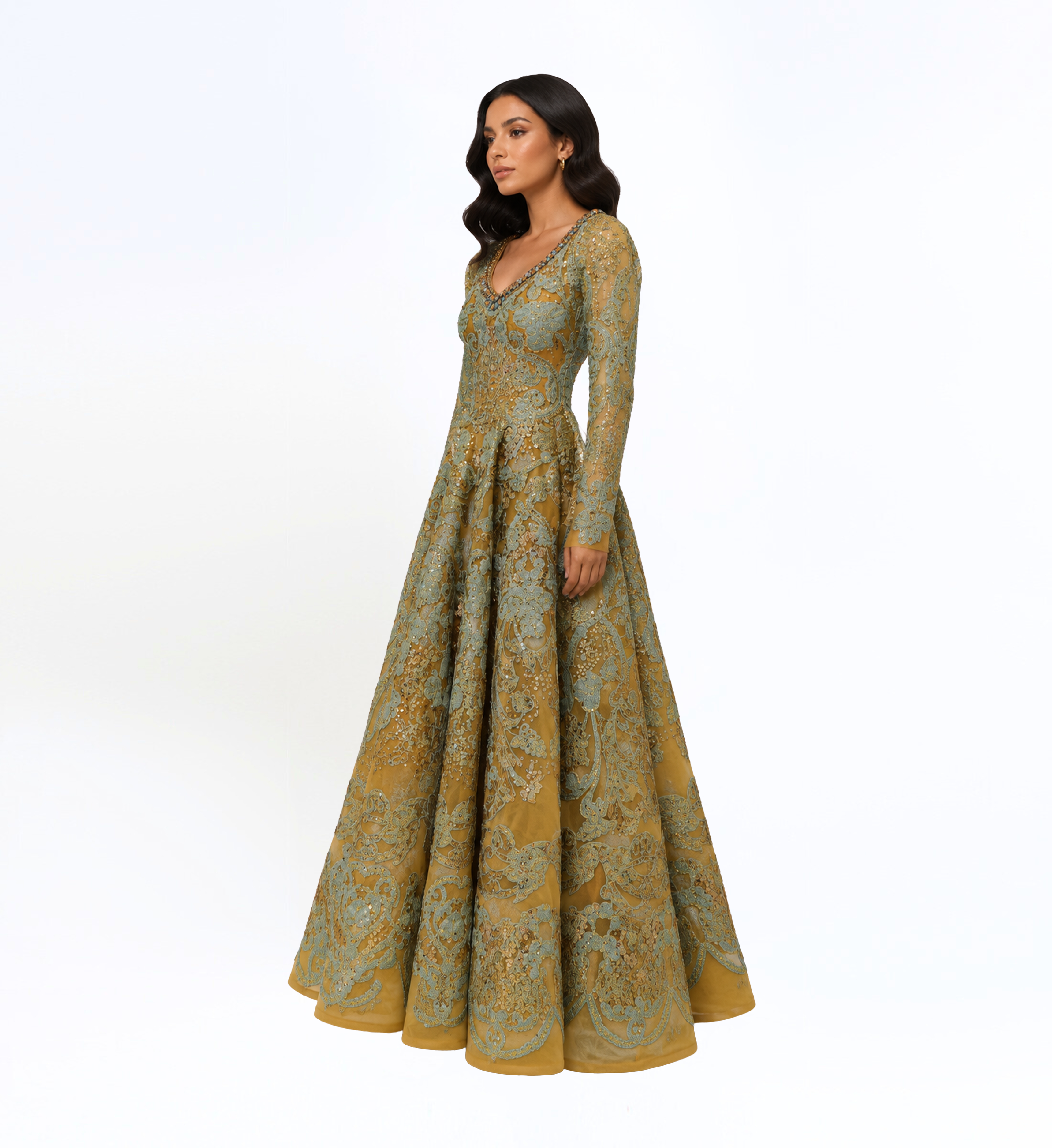EMBROIDERED EVENING GOWN