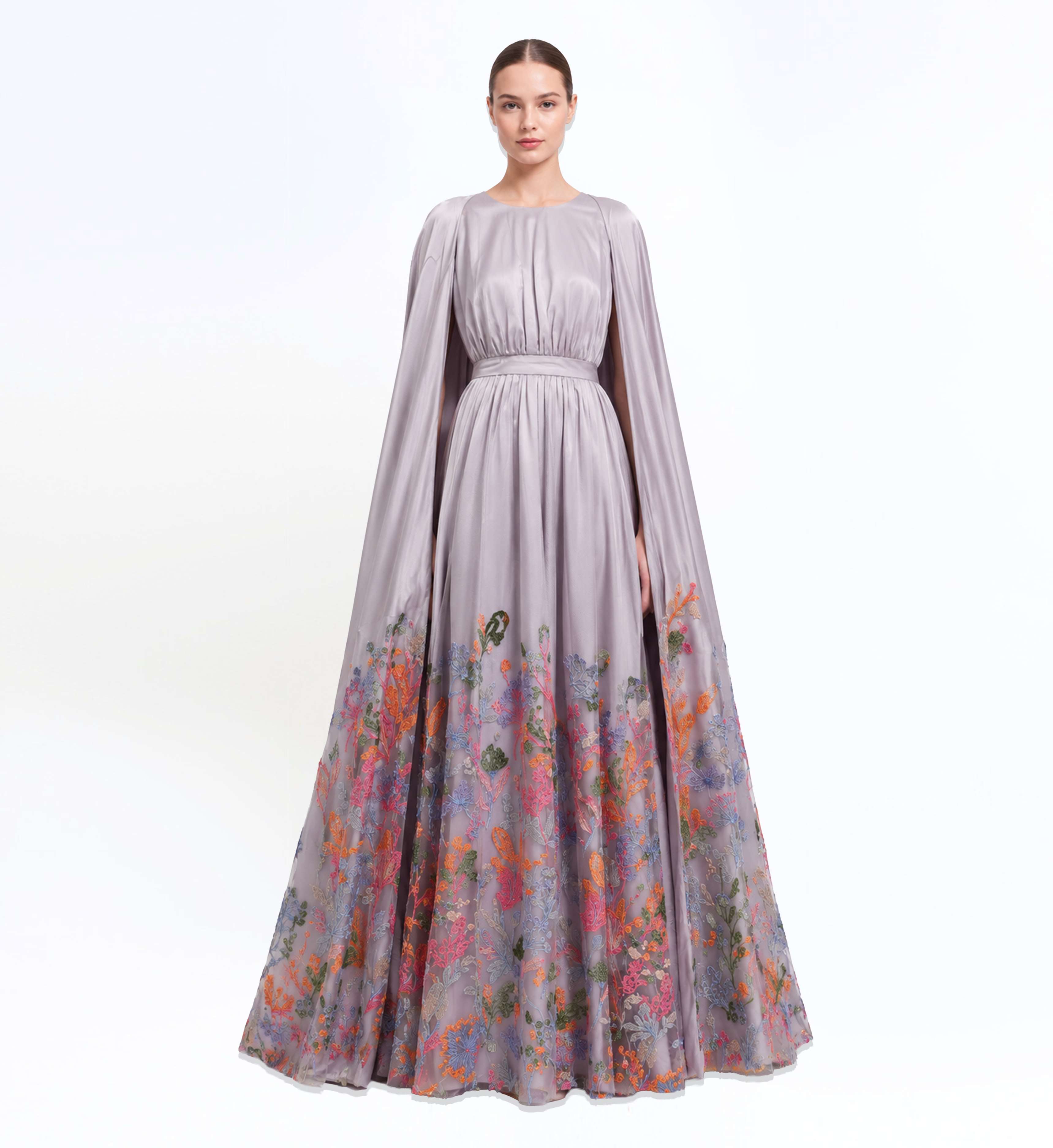 Crepe Embroidered Long Dress