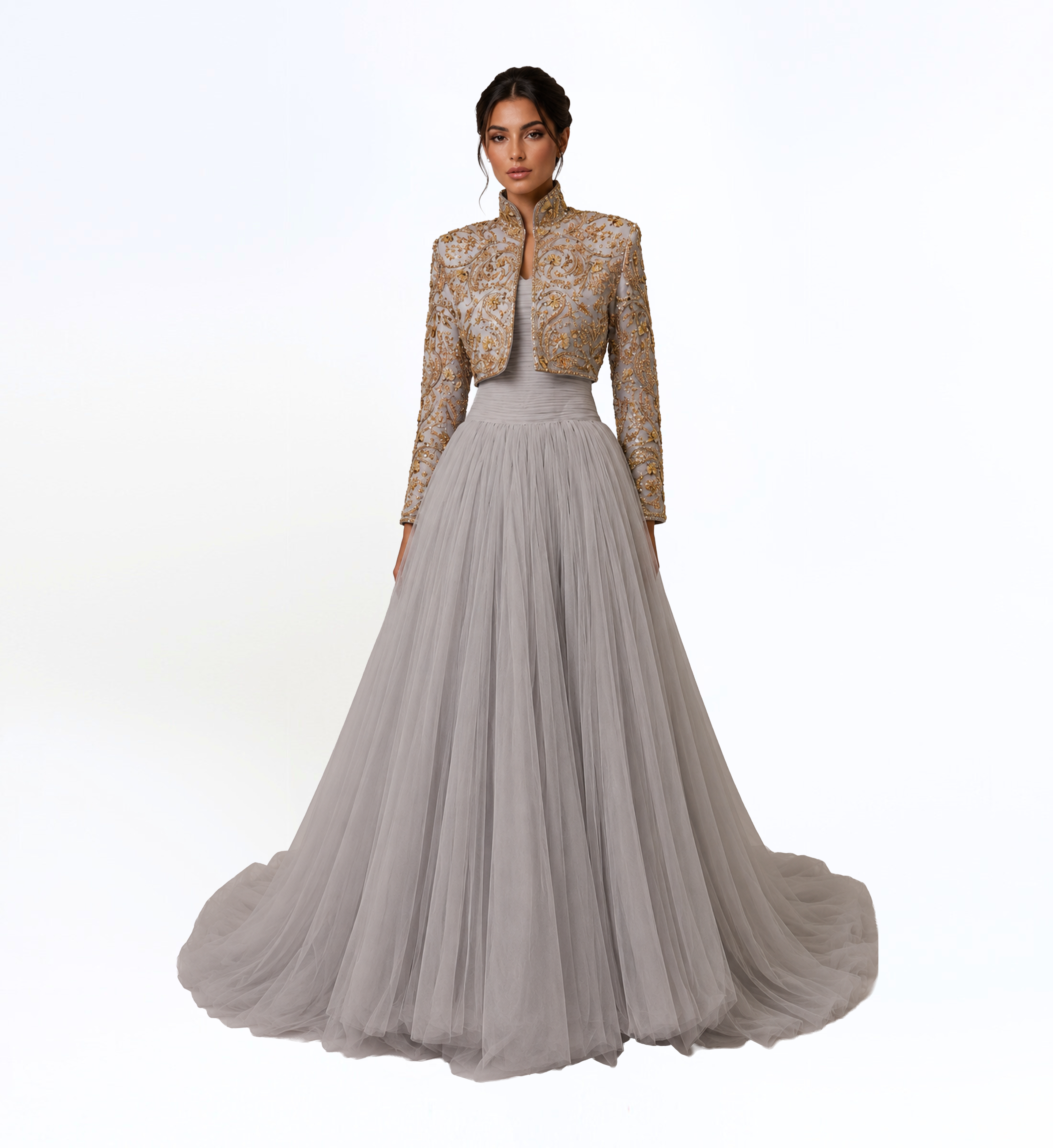 TULLE GOWN WITH EMBELLISHED BOLERO