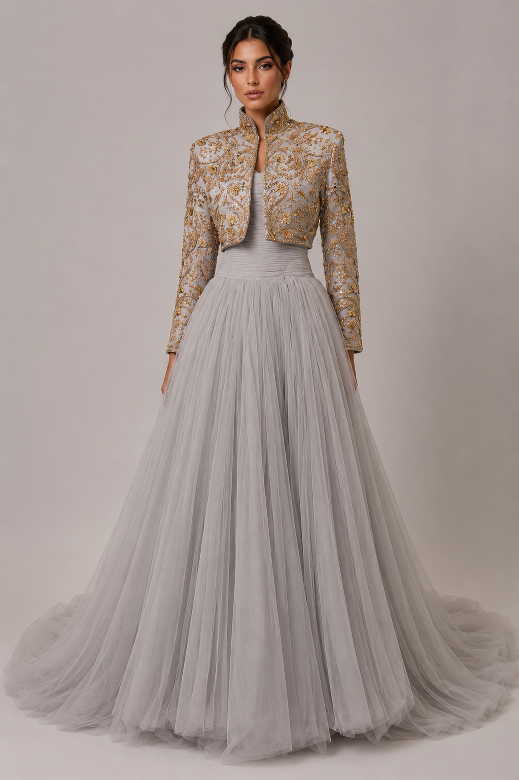 TULLE GOWN WITH EMBELLISHED BOLERO