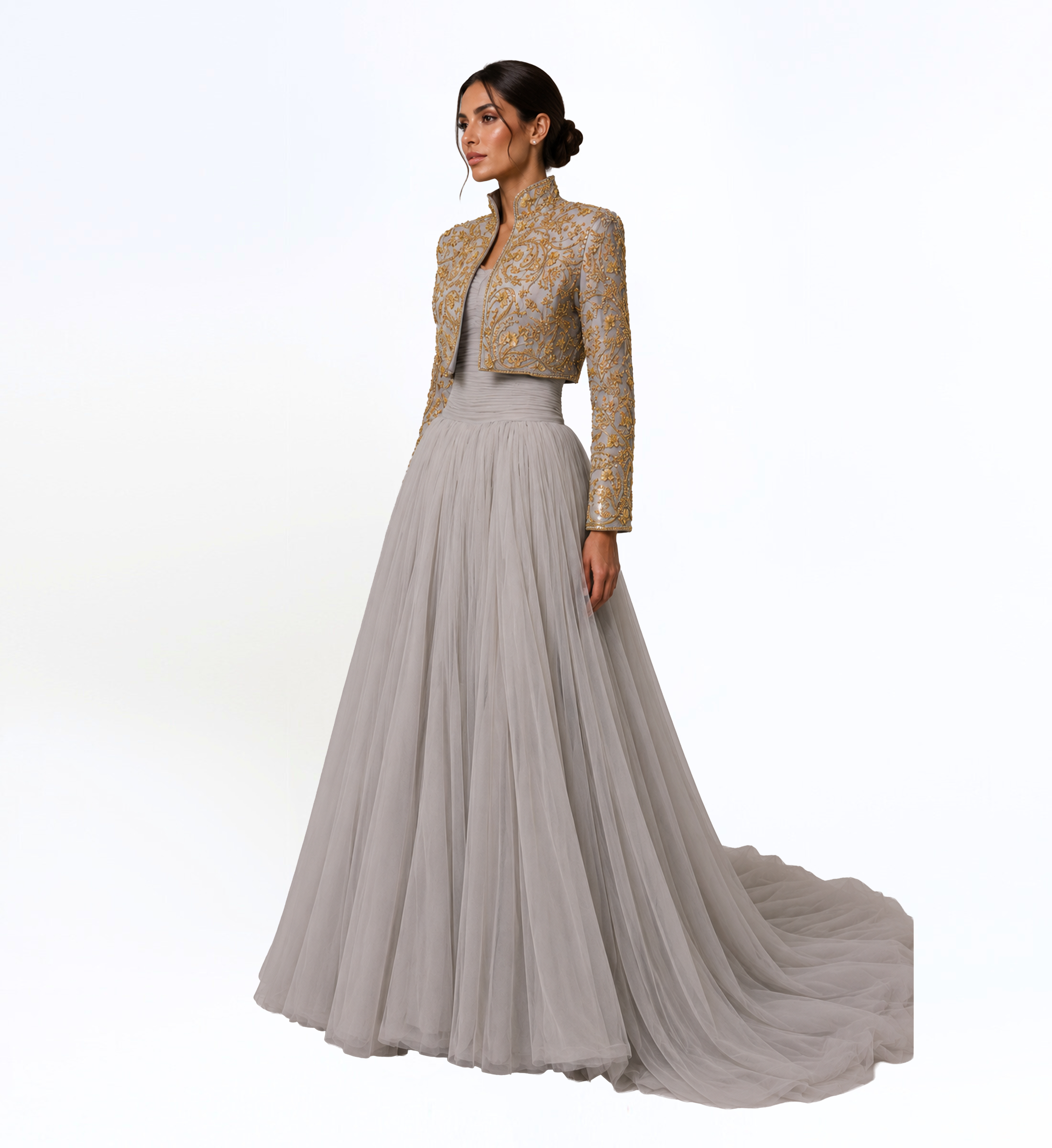 TULLE GOWN WITH EMBELLISHED BOLERO