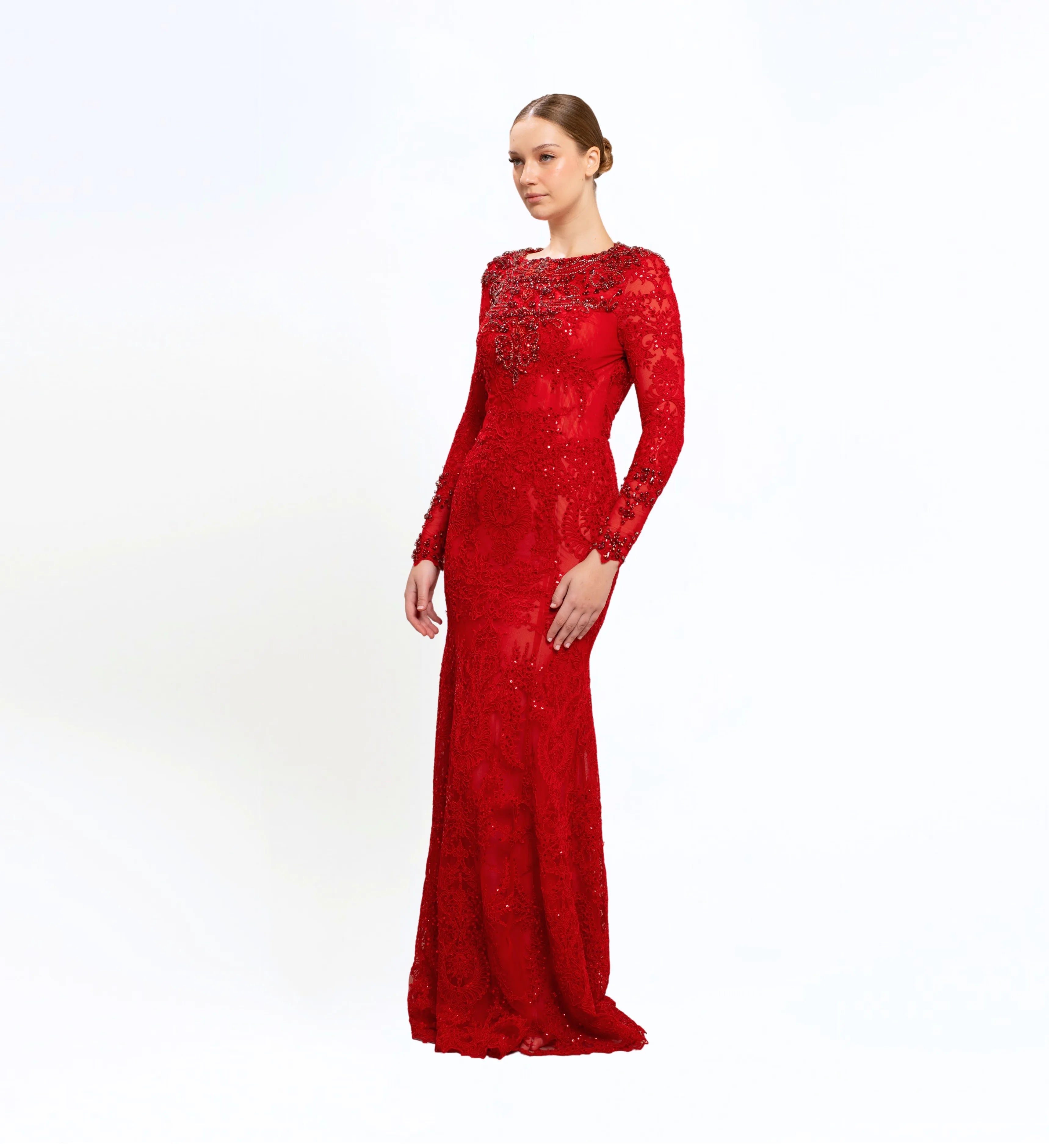 THREAD EMBROIDERED LONG DRESS