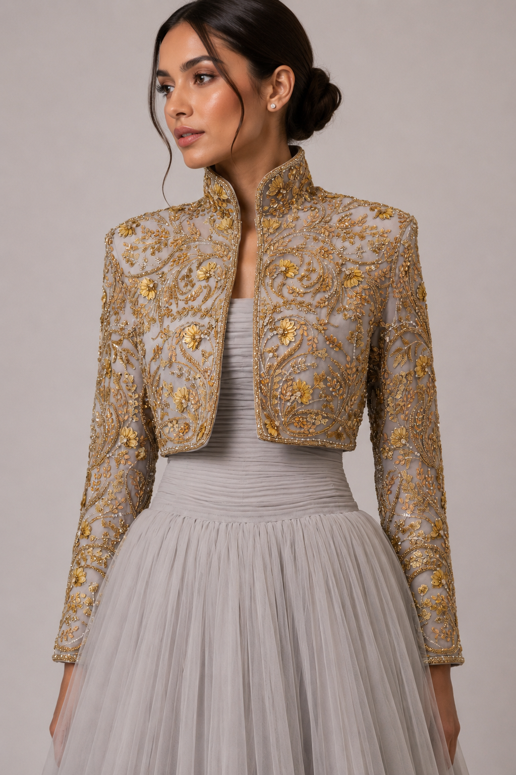 TULLE GOWN WITH EMBELLISHED BOLERO