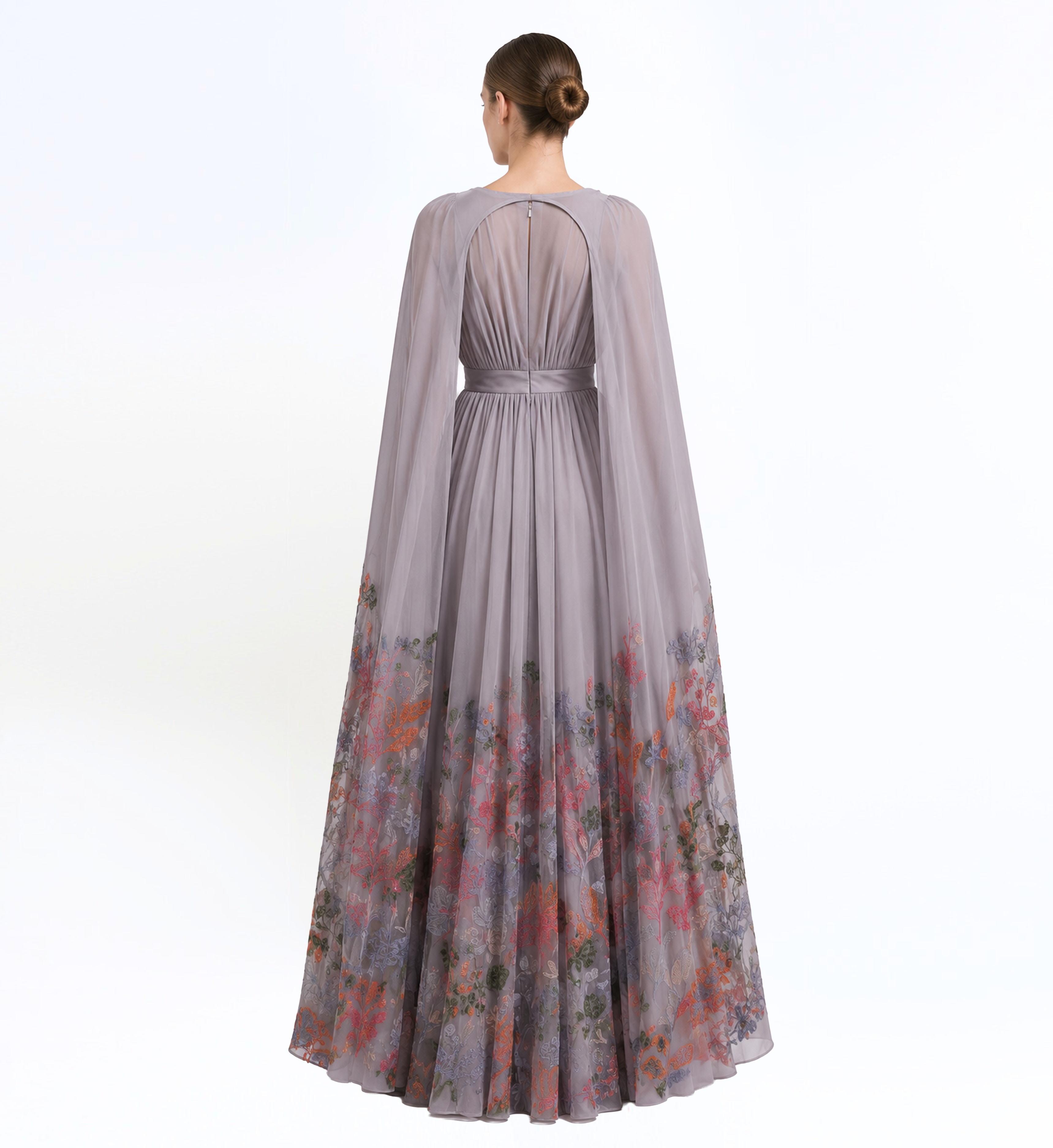 Crepe Embroidered Long Dress