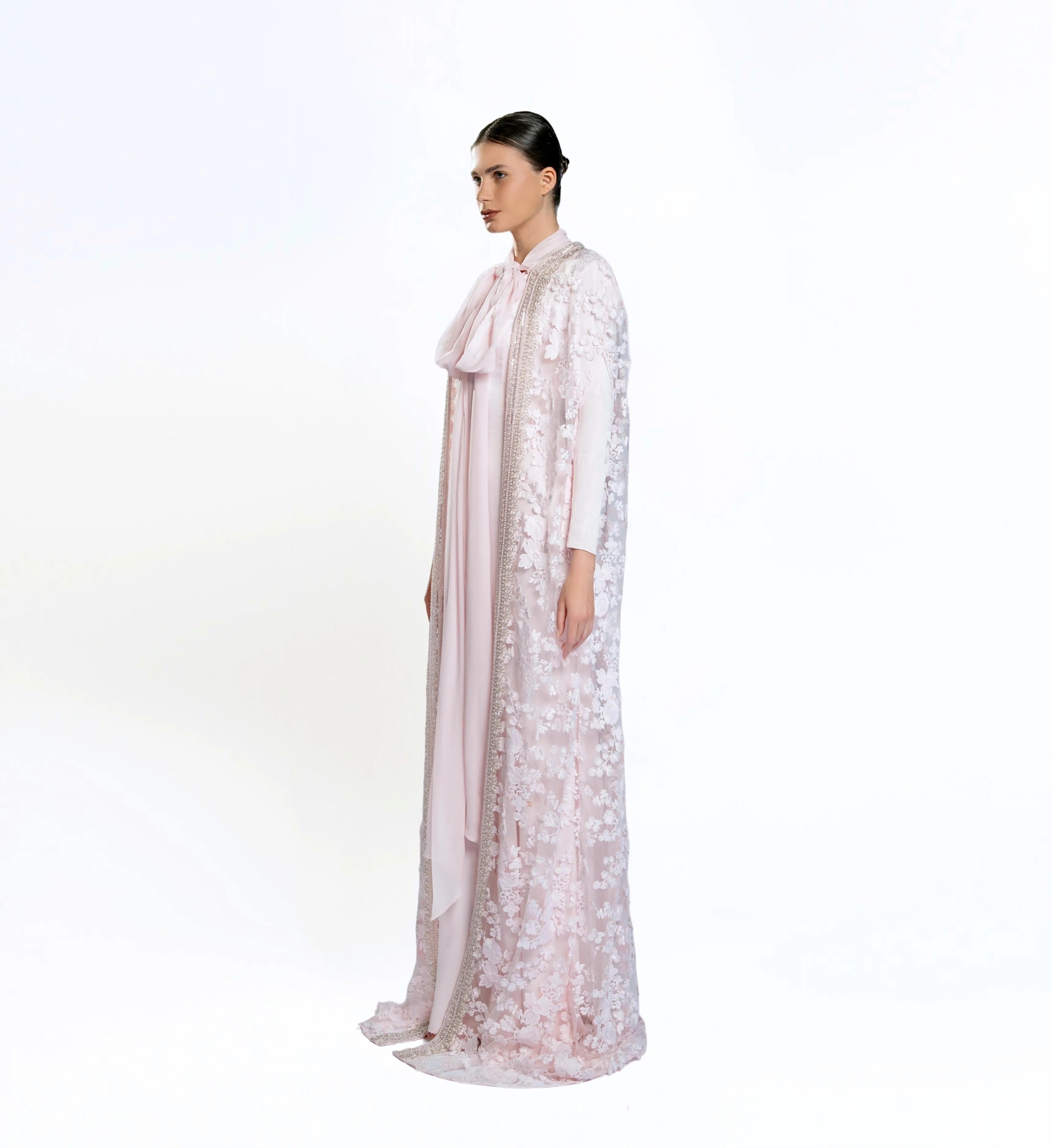 Embroidered Cape Gown - Blush Pink