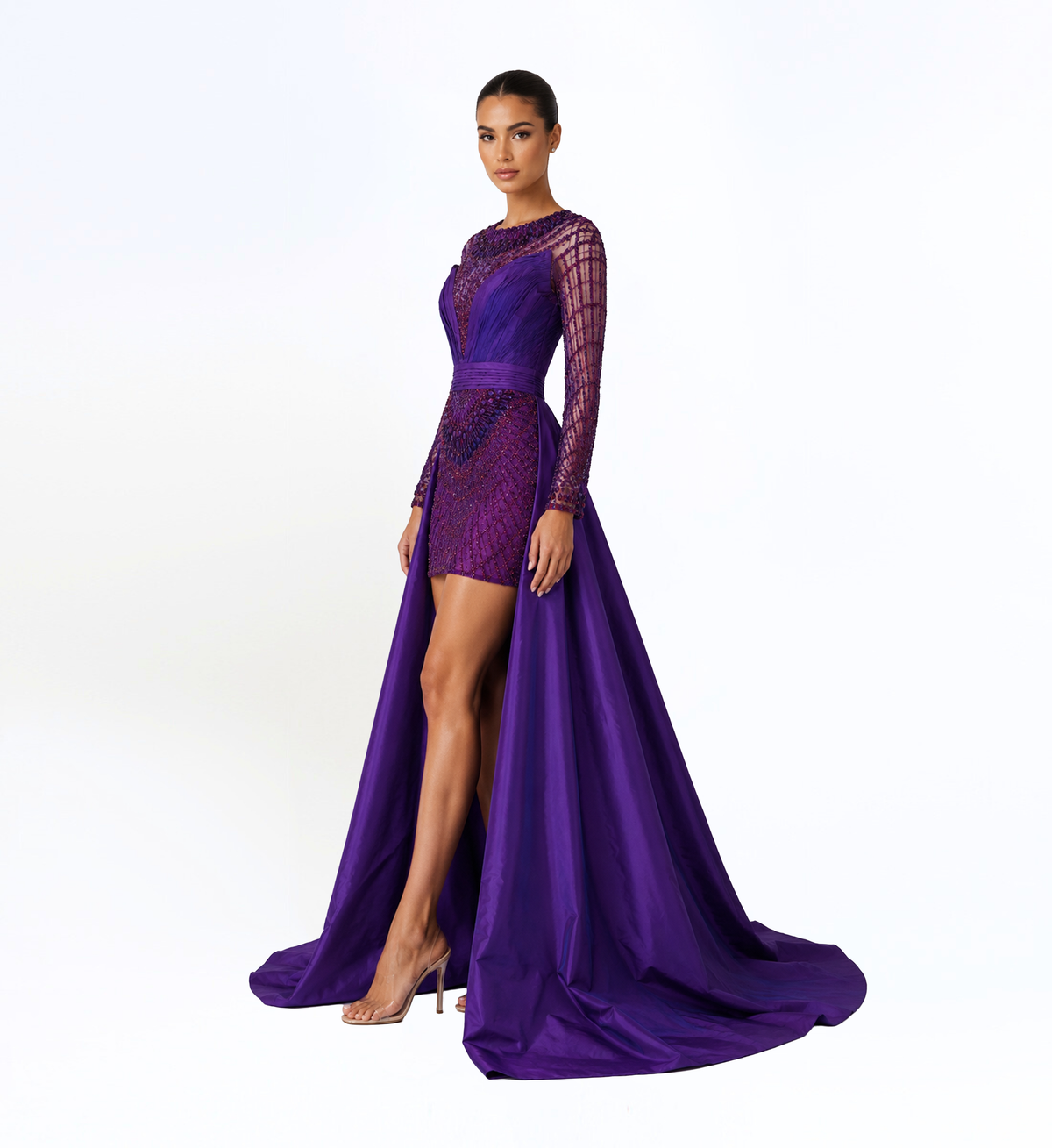 MBELLISHED MINI GOWN WITH OVERSKIRT