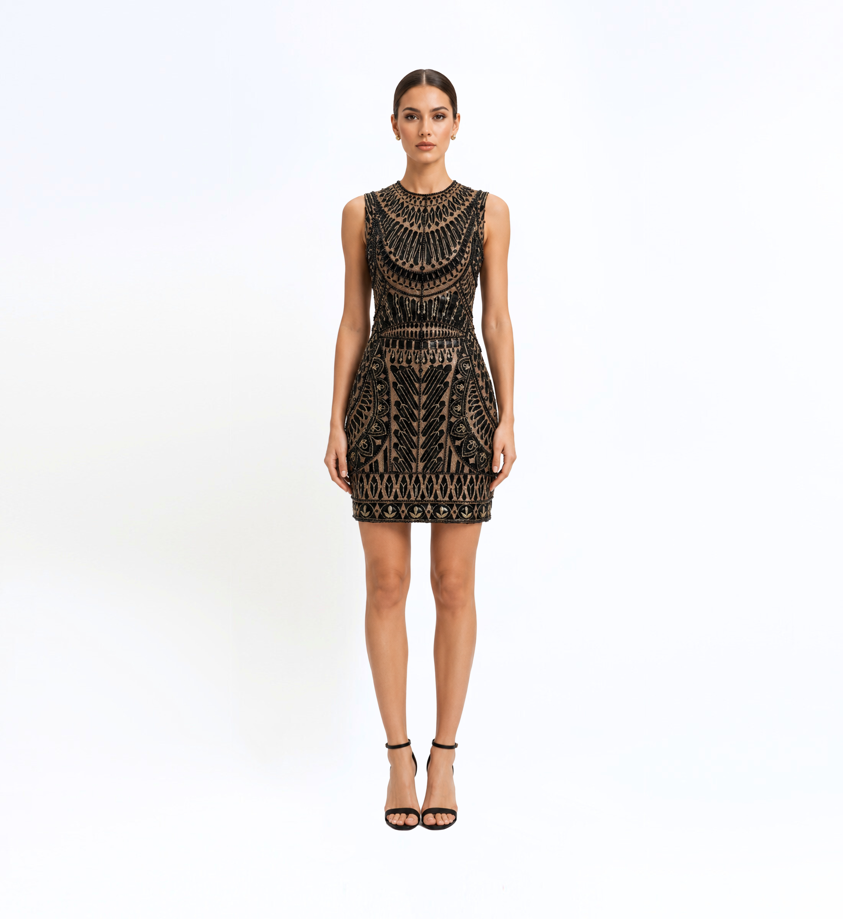 Thread Embroidered Sleeveless Midi Dress