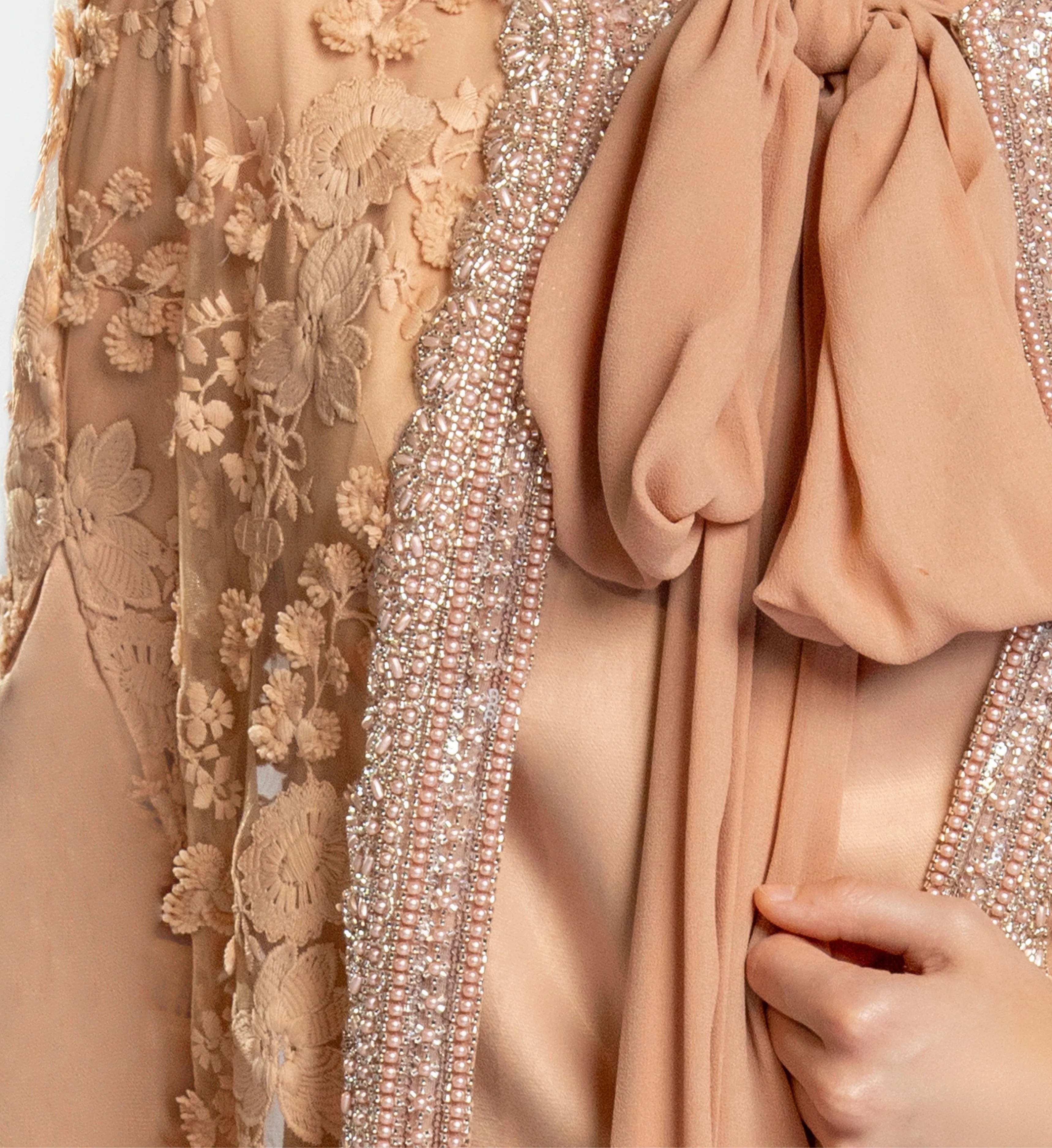 Embroidered cape gown - Light Brown