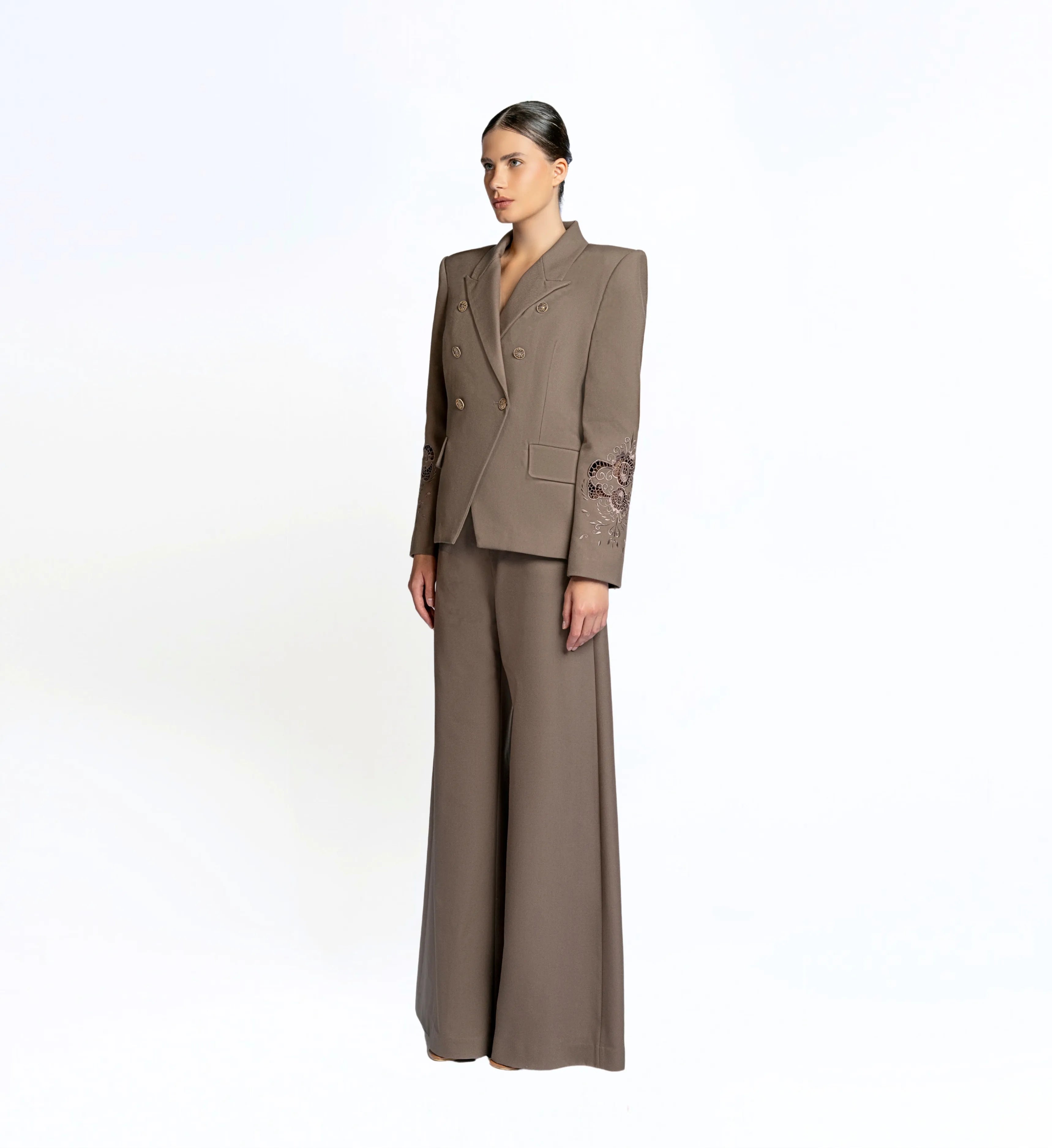 Embroidered suit set - Brown
