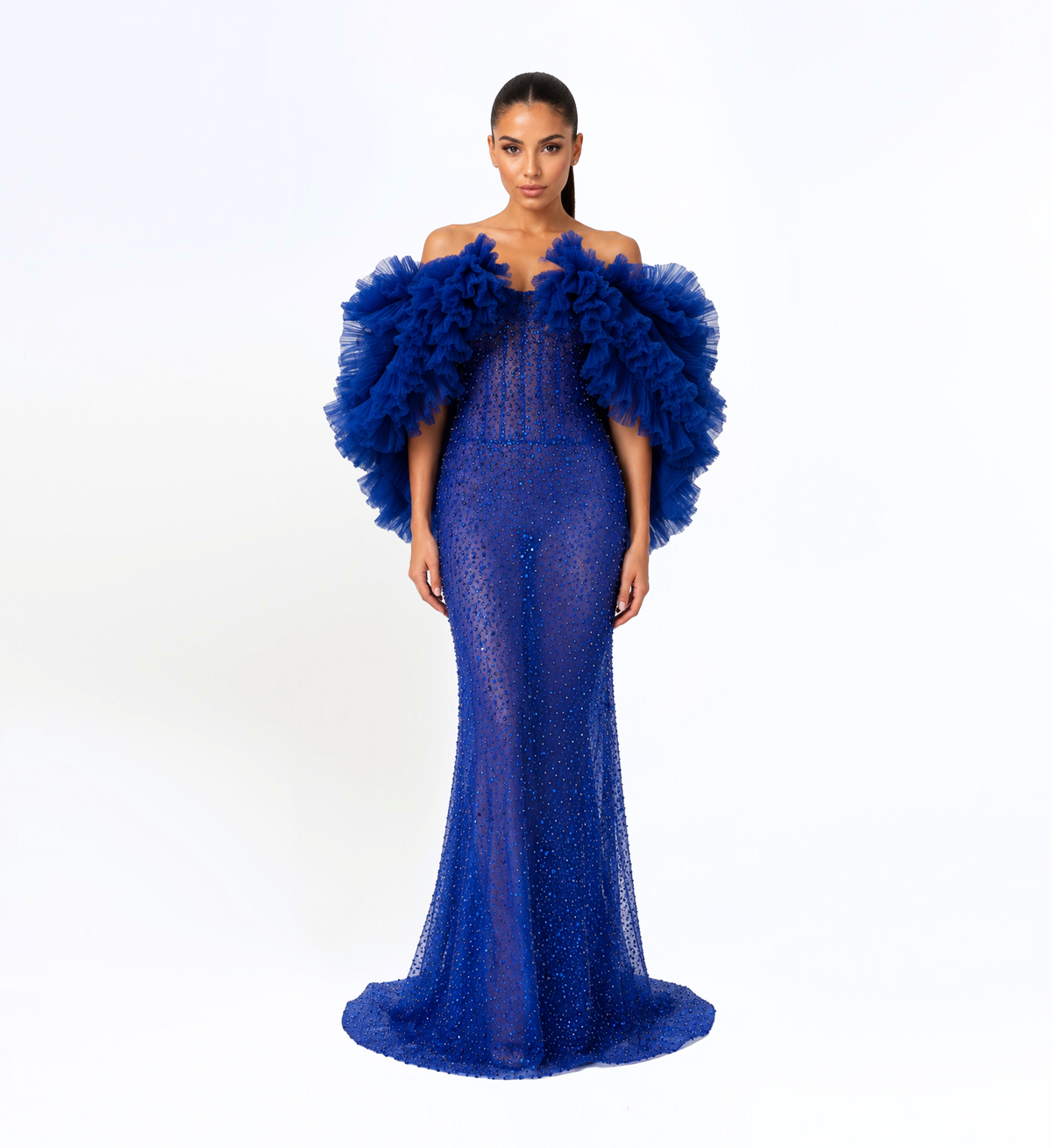 RUFFLE EMBELLISHED GOWN