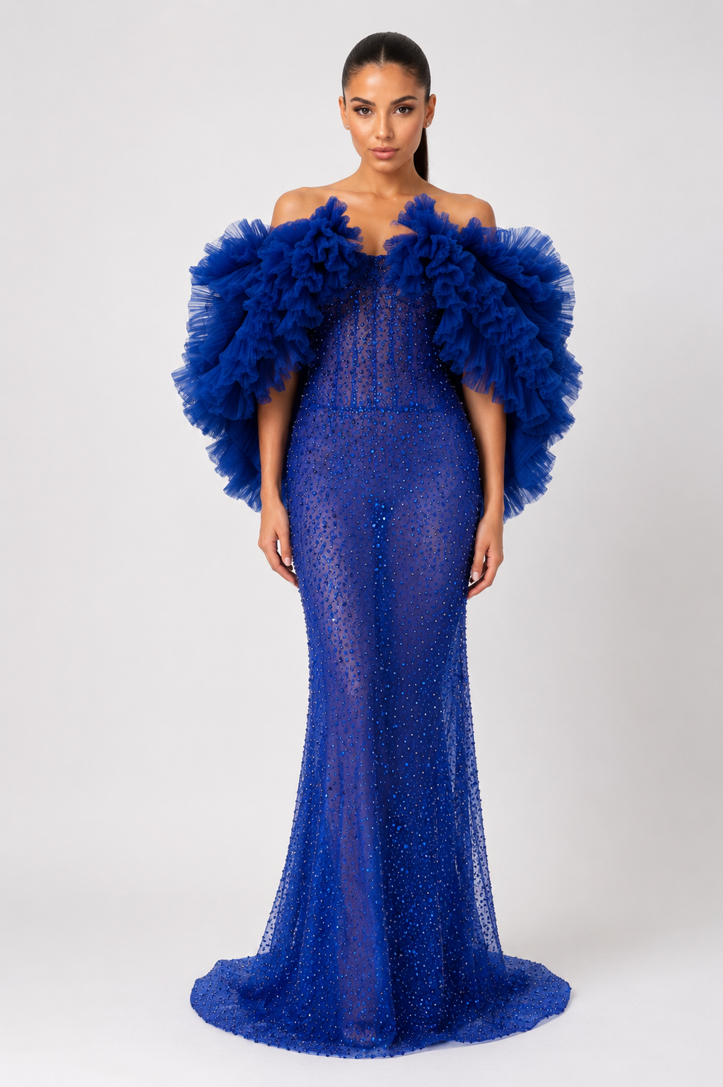 RUFFLE EMBELLISHED GOWN
