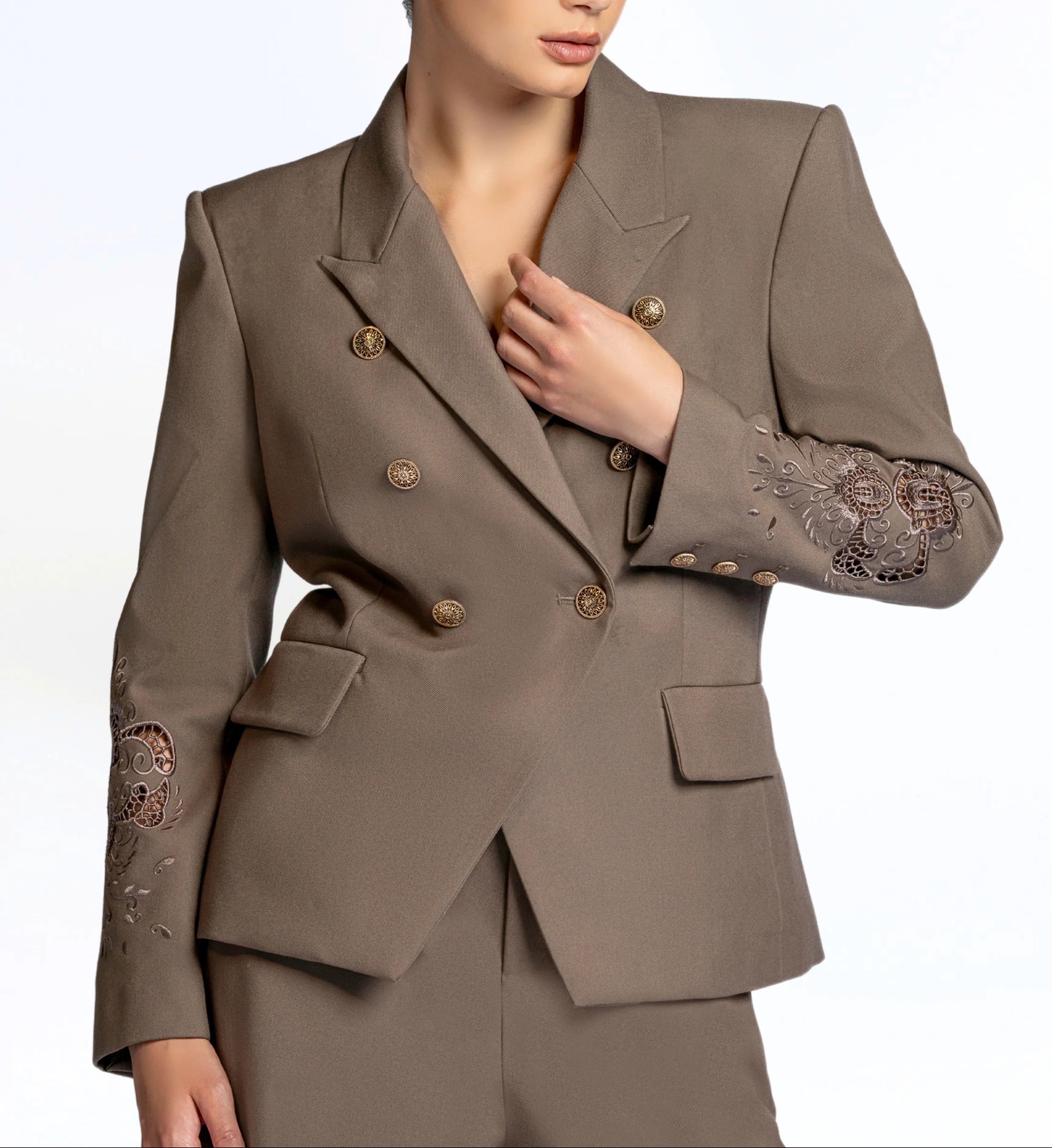 Embroidered suit set - Brown