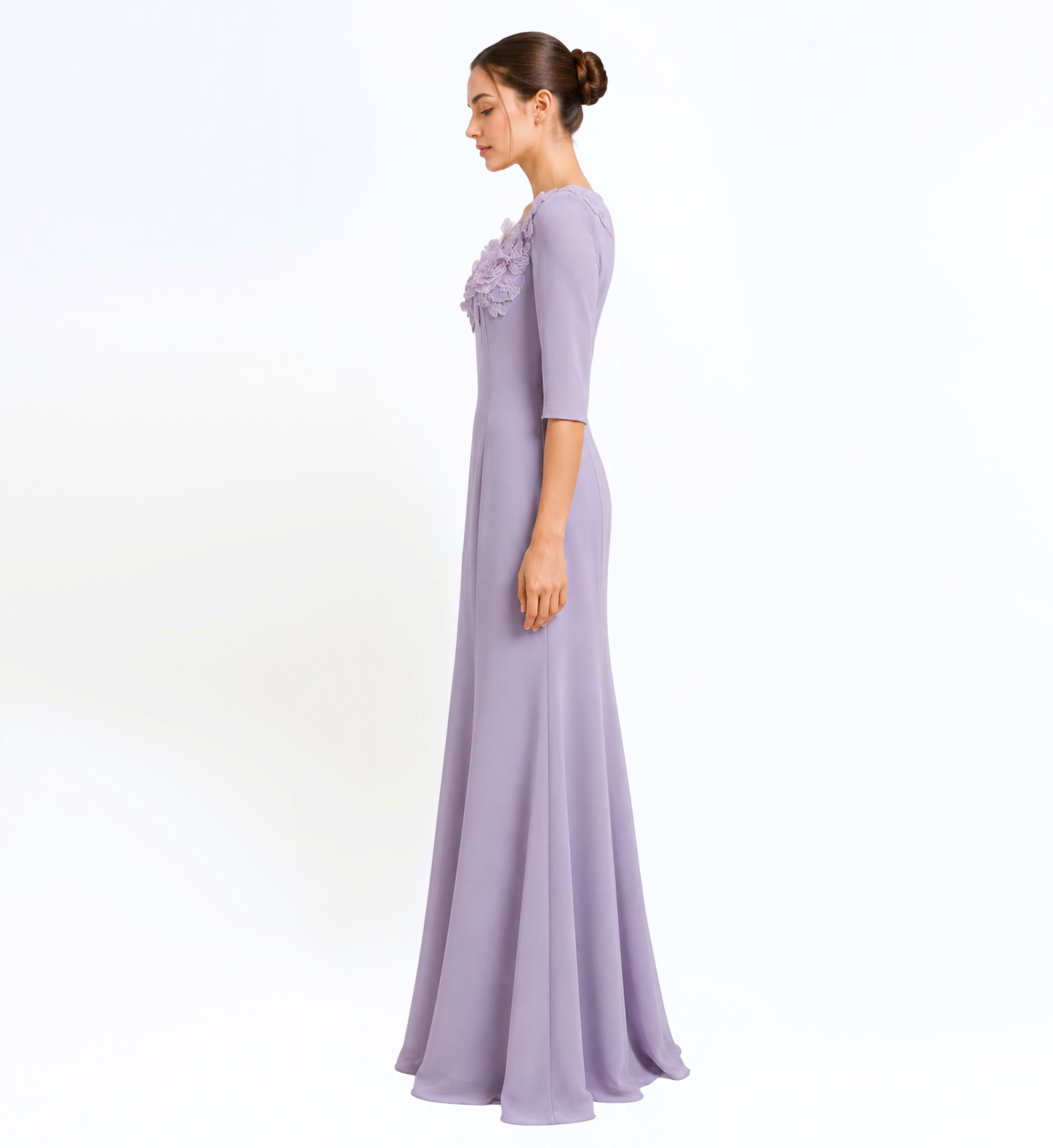 Crepe Embroidered Applique Long Dress