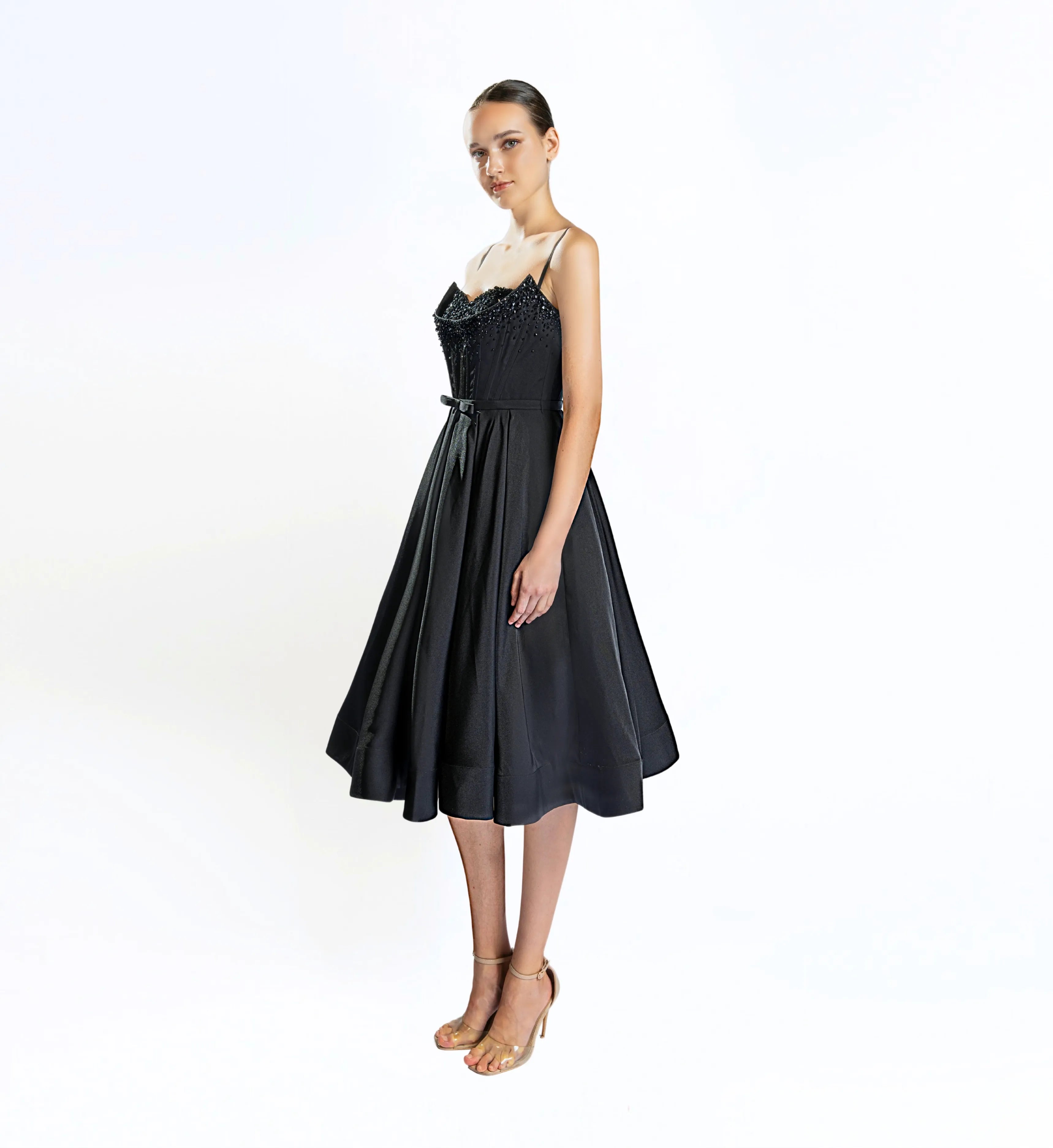 Embellished Corset Midi Dress - Black