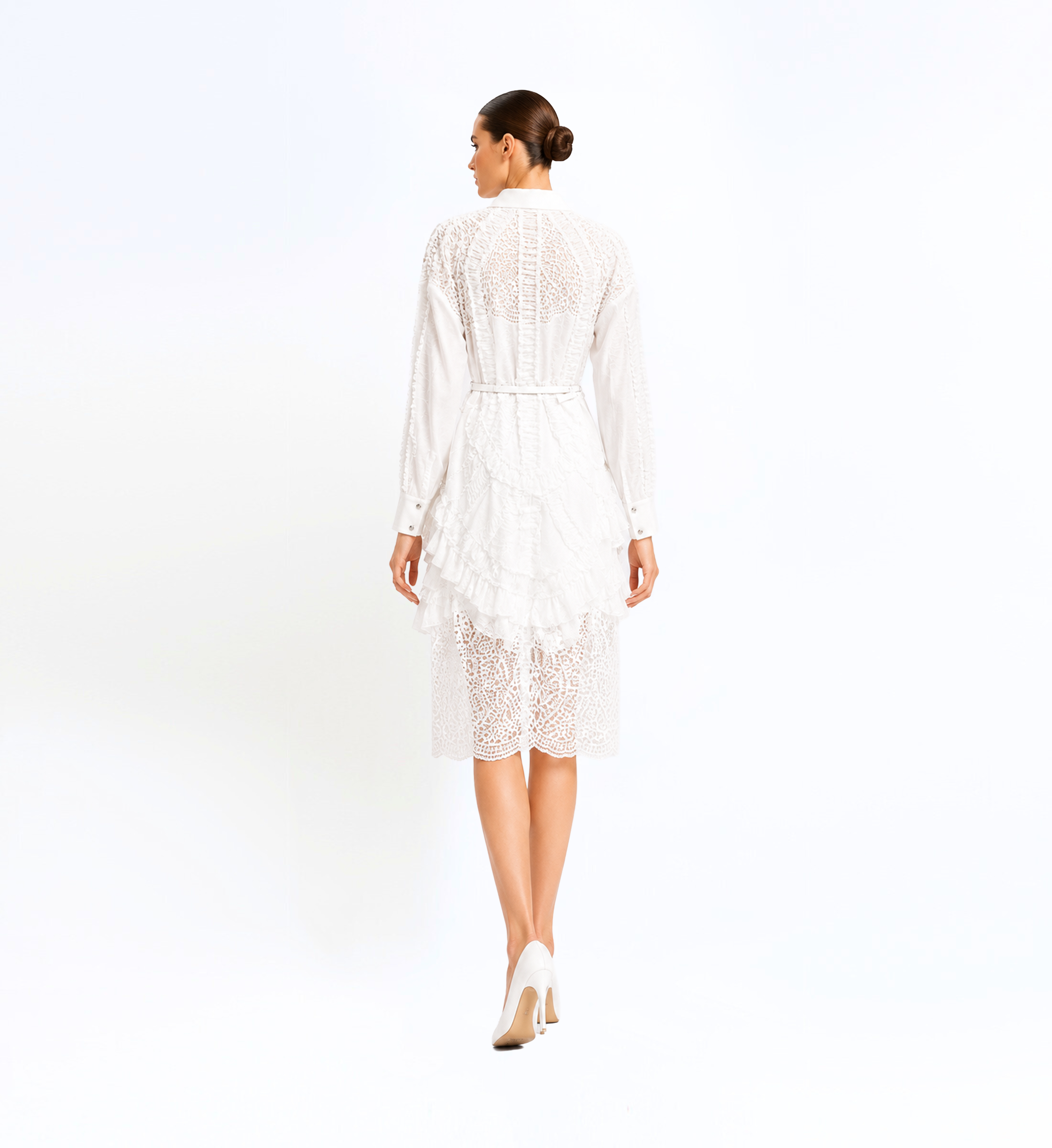 Thread Embroidered Ruffle Midi Dress