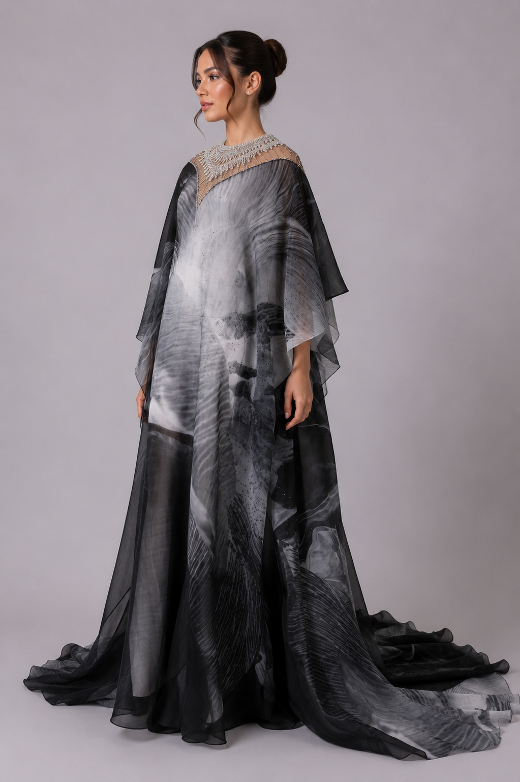MONOCHROME PRINTED KAFTAN GOWN