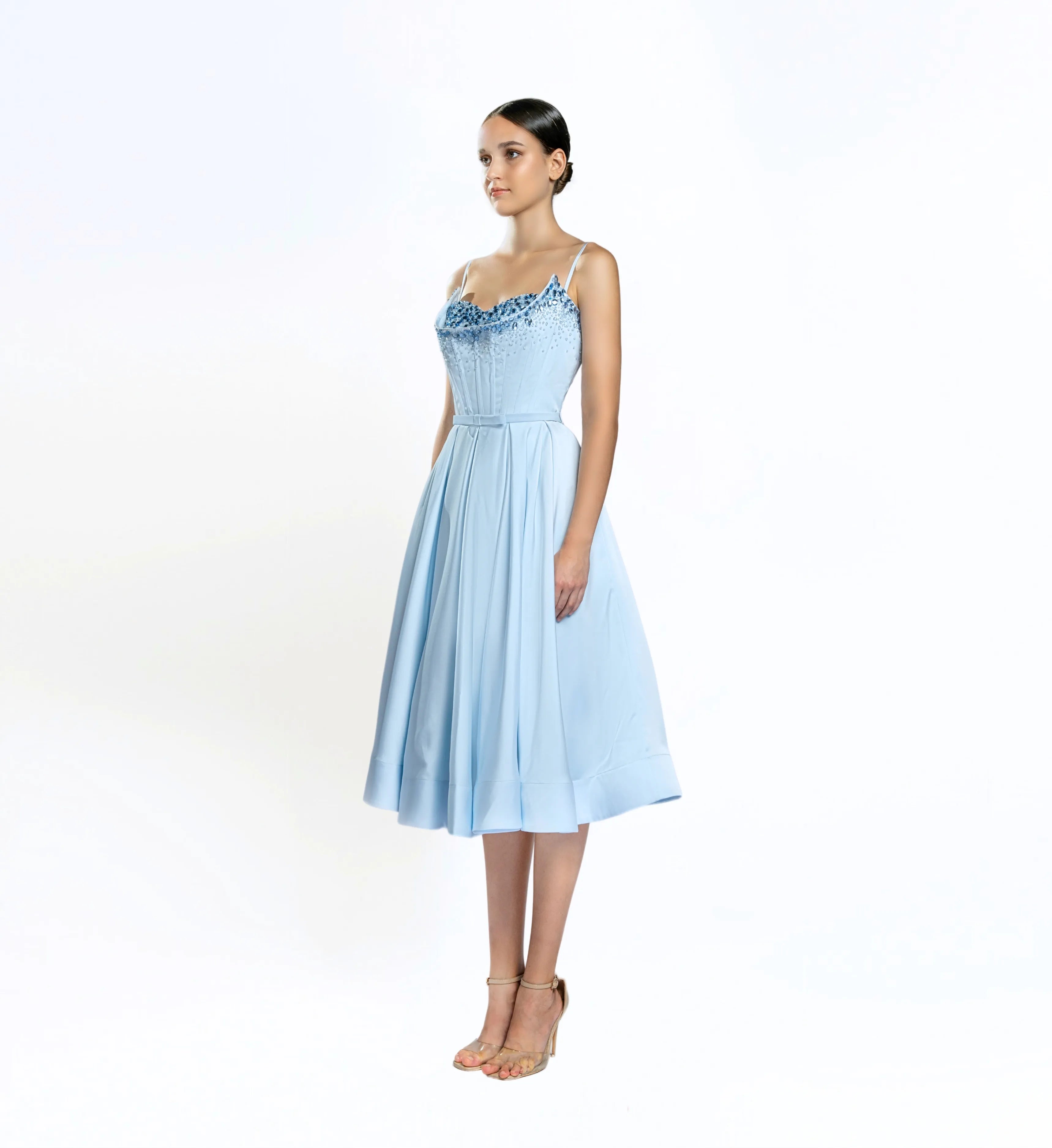 Embellished Corset Midi Dress - Ice Blue