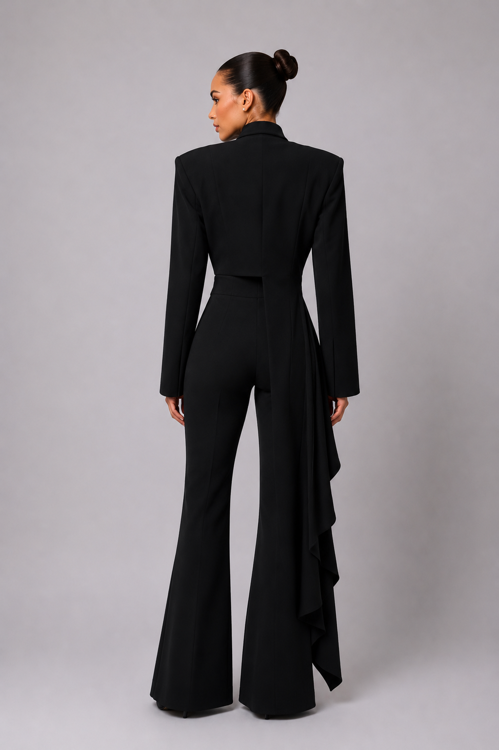 BLACK RED-EMBELLISHED TAILORED JUMPSUIT