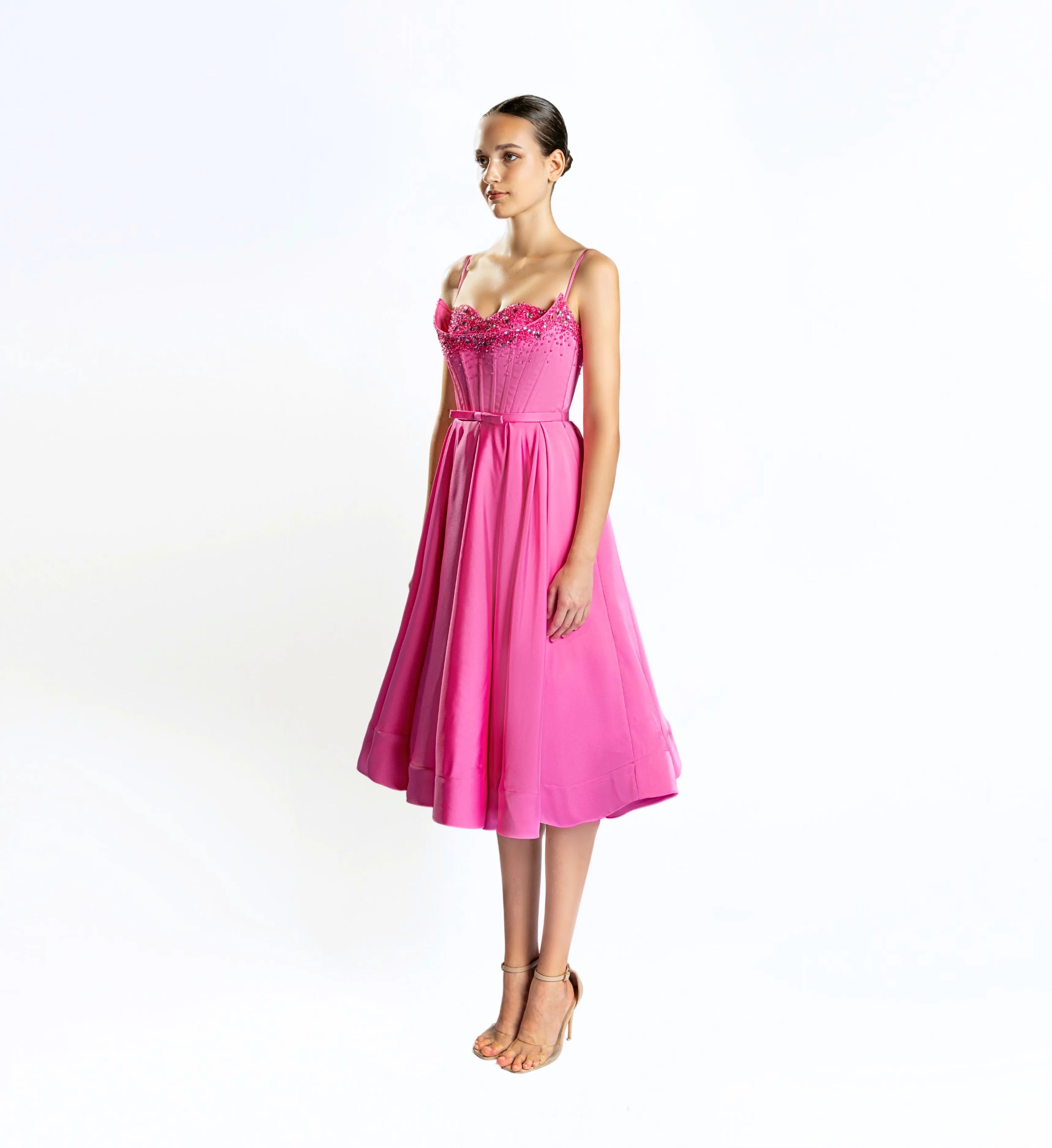 Embellished Corset Midi Dress - Pink