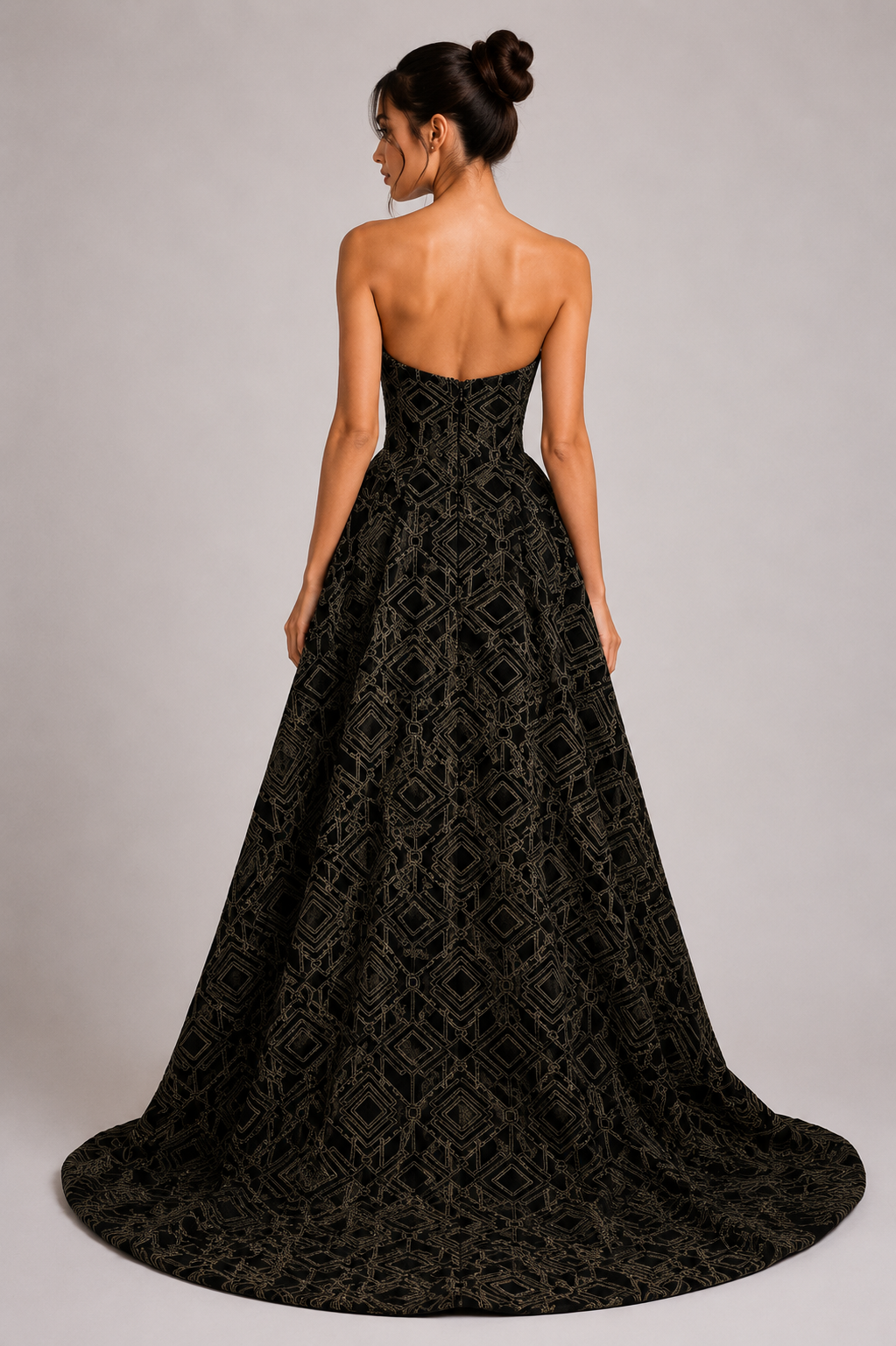 GEOMETRIC EMBELLISHED BALL GOWN