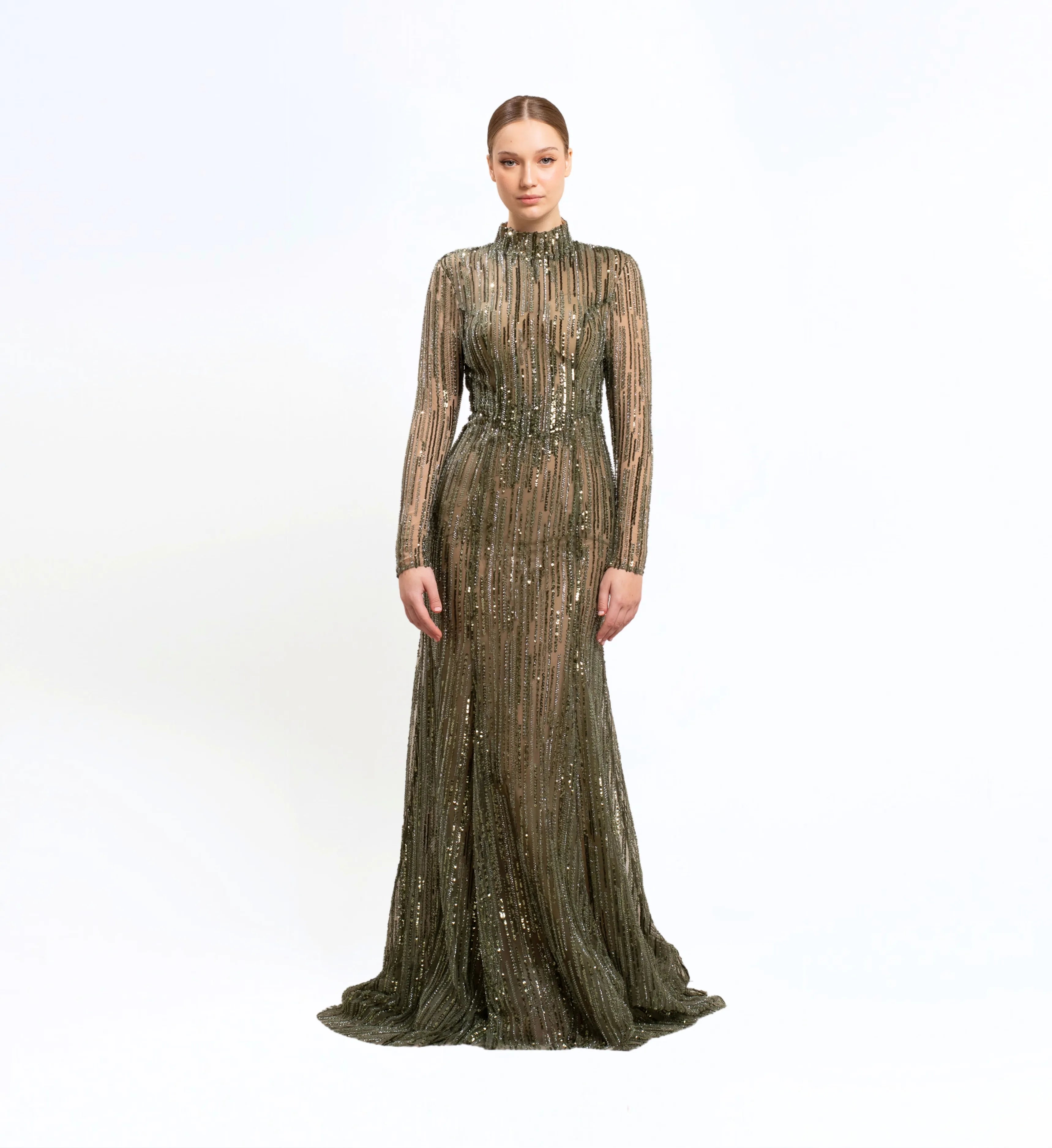 BEAD EMBROIDERED LONGSLEEVES GOWN
