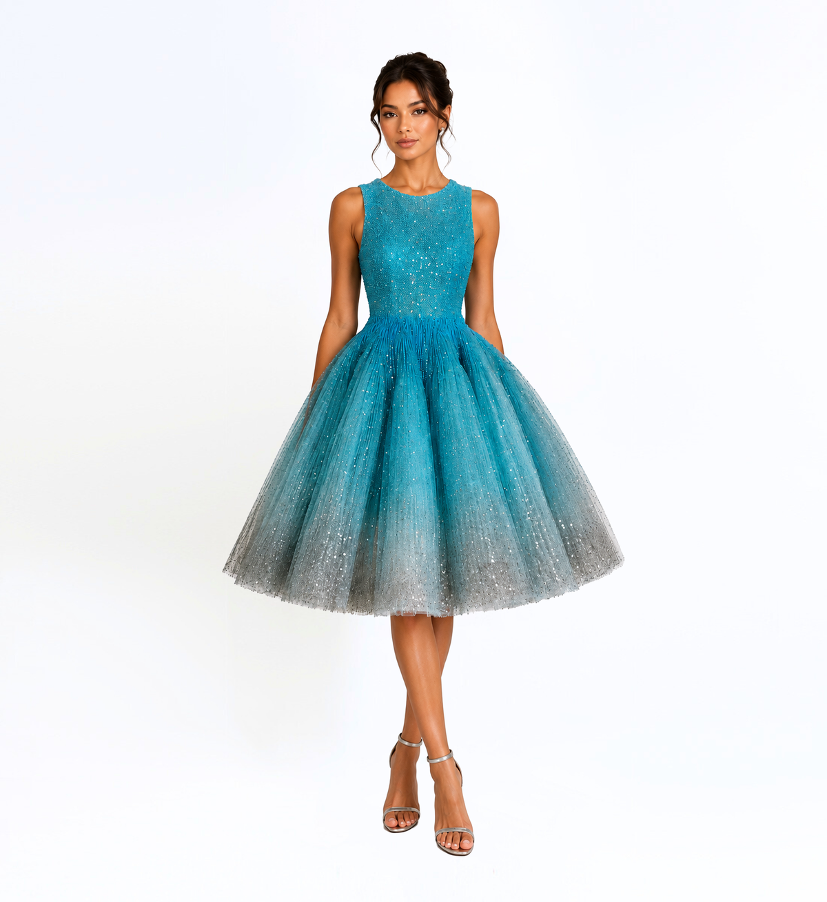 EMBELLISHED TULLE MIDI DRESS