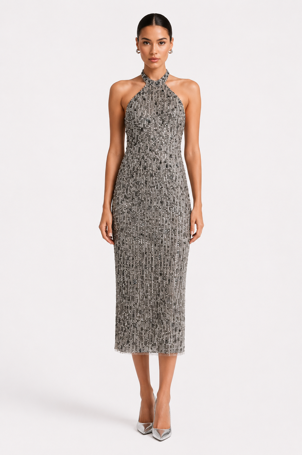 Halter Beaded Midi Dress