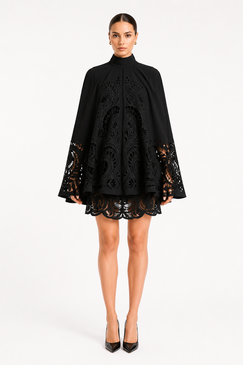 Broderie Mini Dress With Cape