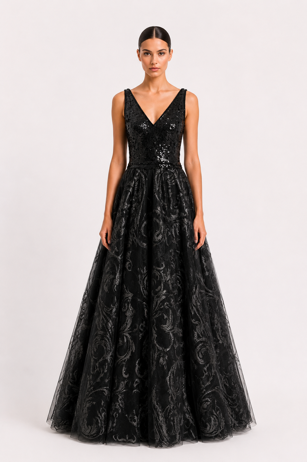 Thread Embroidered Ball Gown