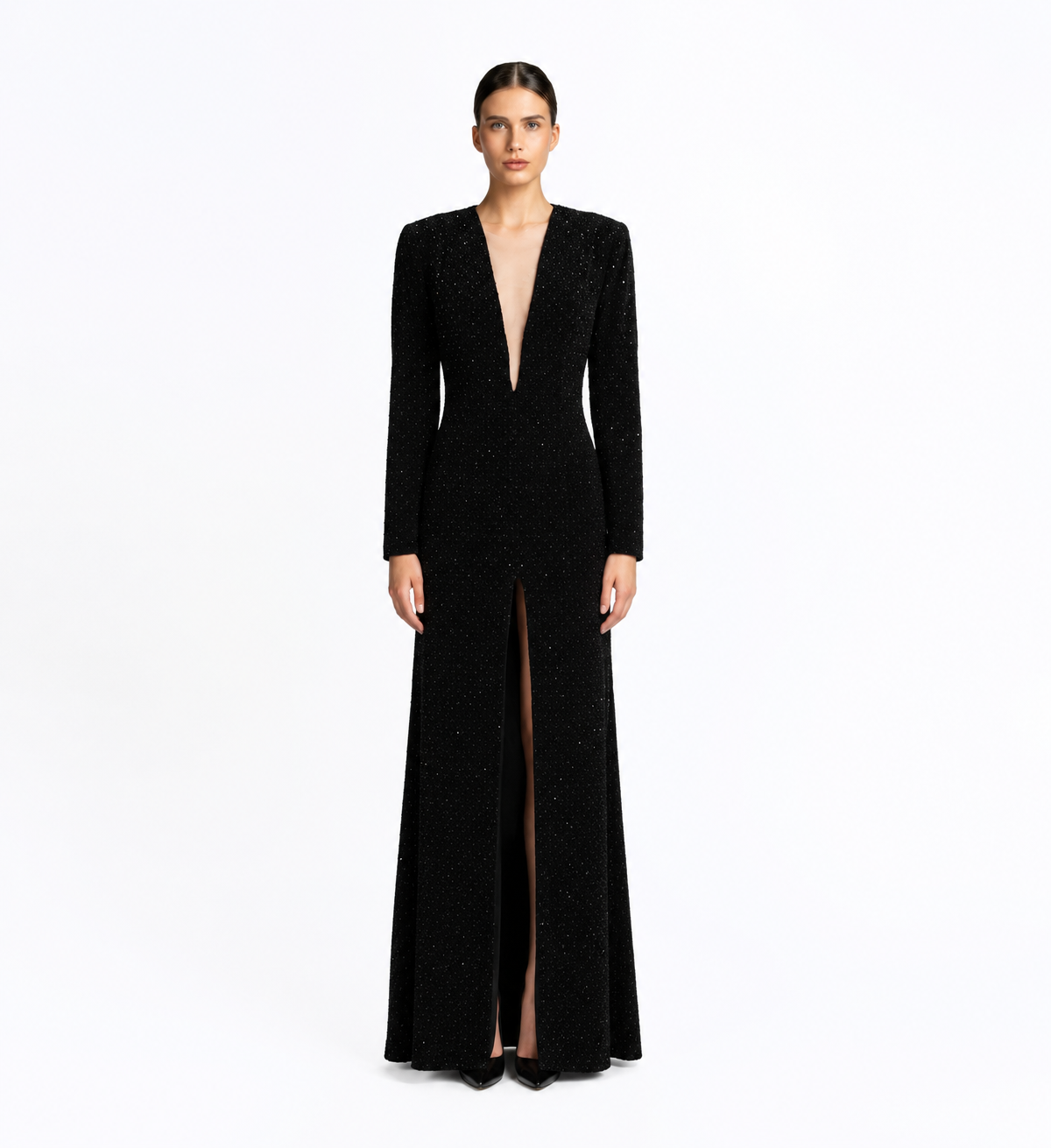 Beaded Velvet Long Dress