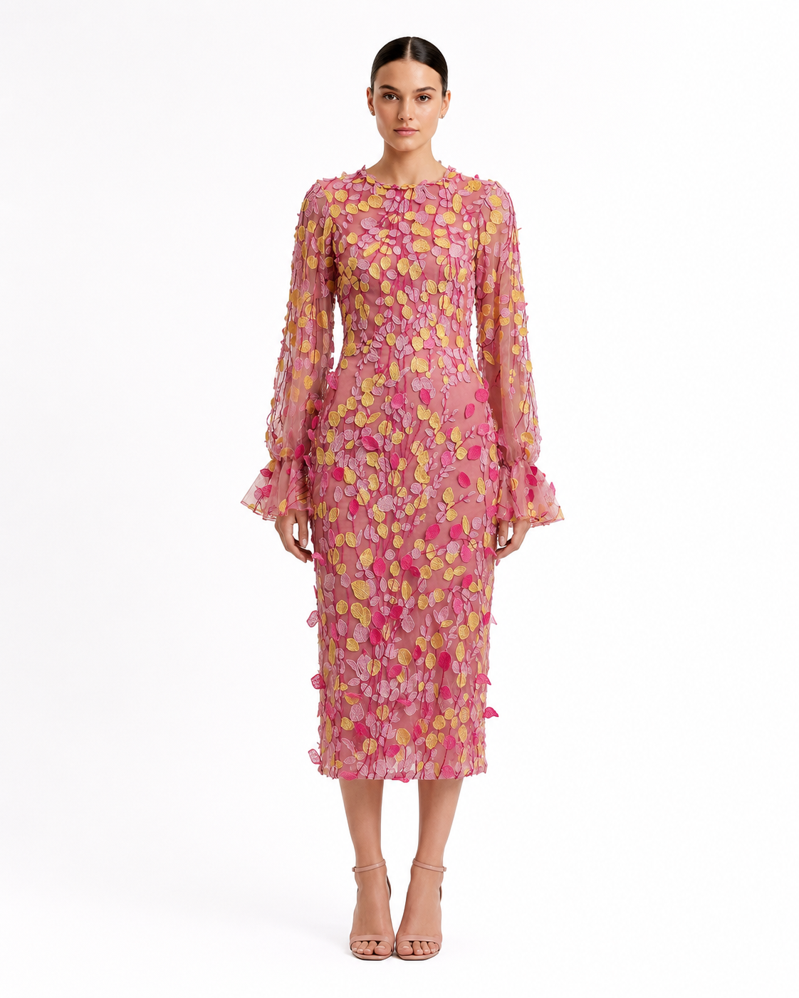 3D Embroidered Midi Dress
