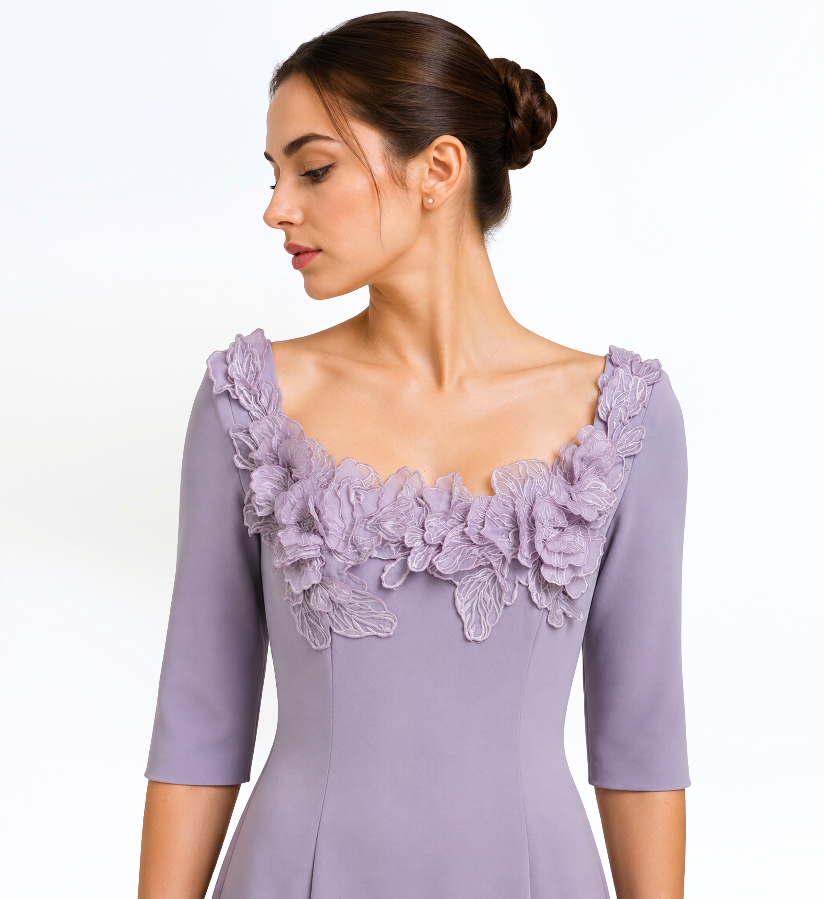 Crepe Embroidered Applique Long Dress