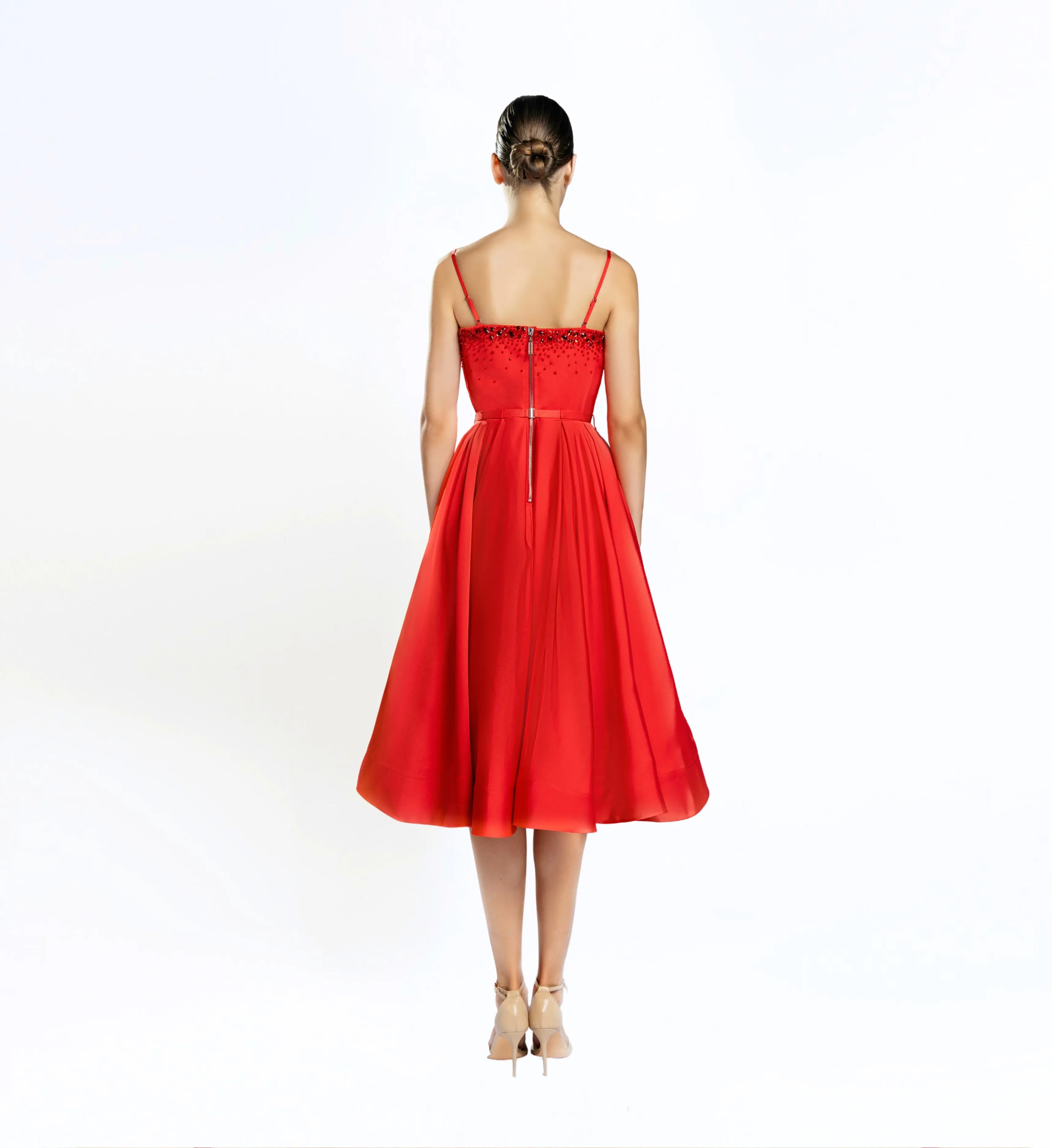 Embellished Corset Midi Dress - Jester Red