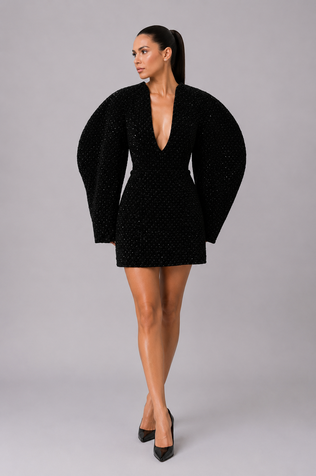 SCULPTURAL SLEEVE MINI DRESS