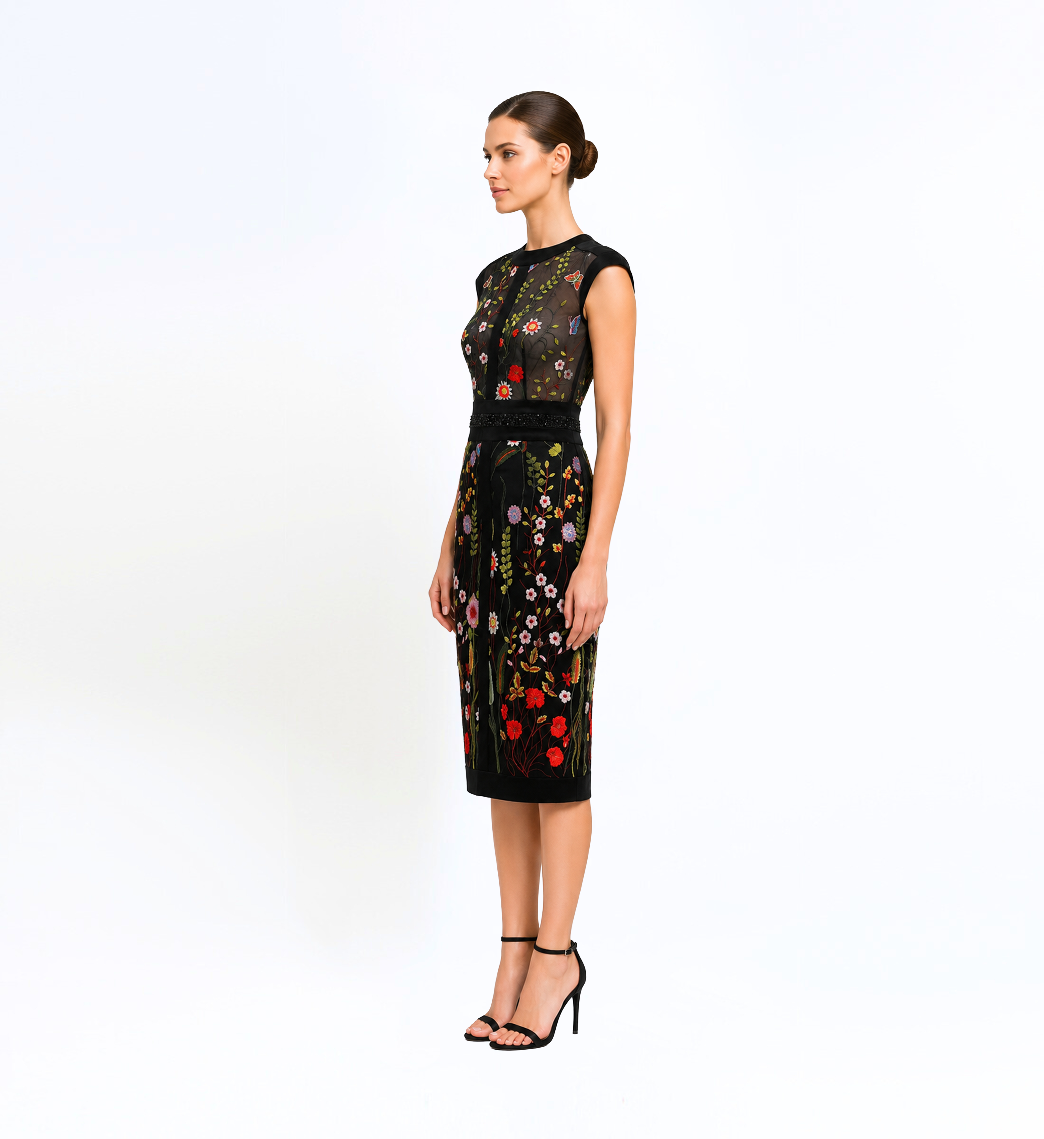 Thread Embroidered Sleeveless Midi Dress