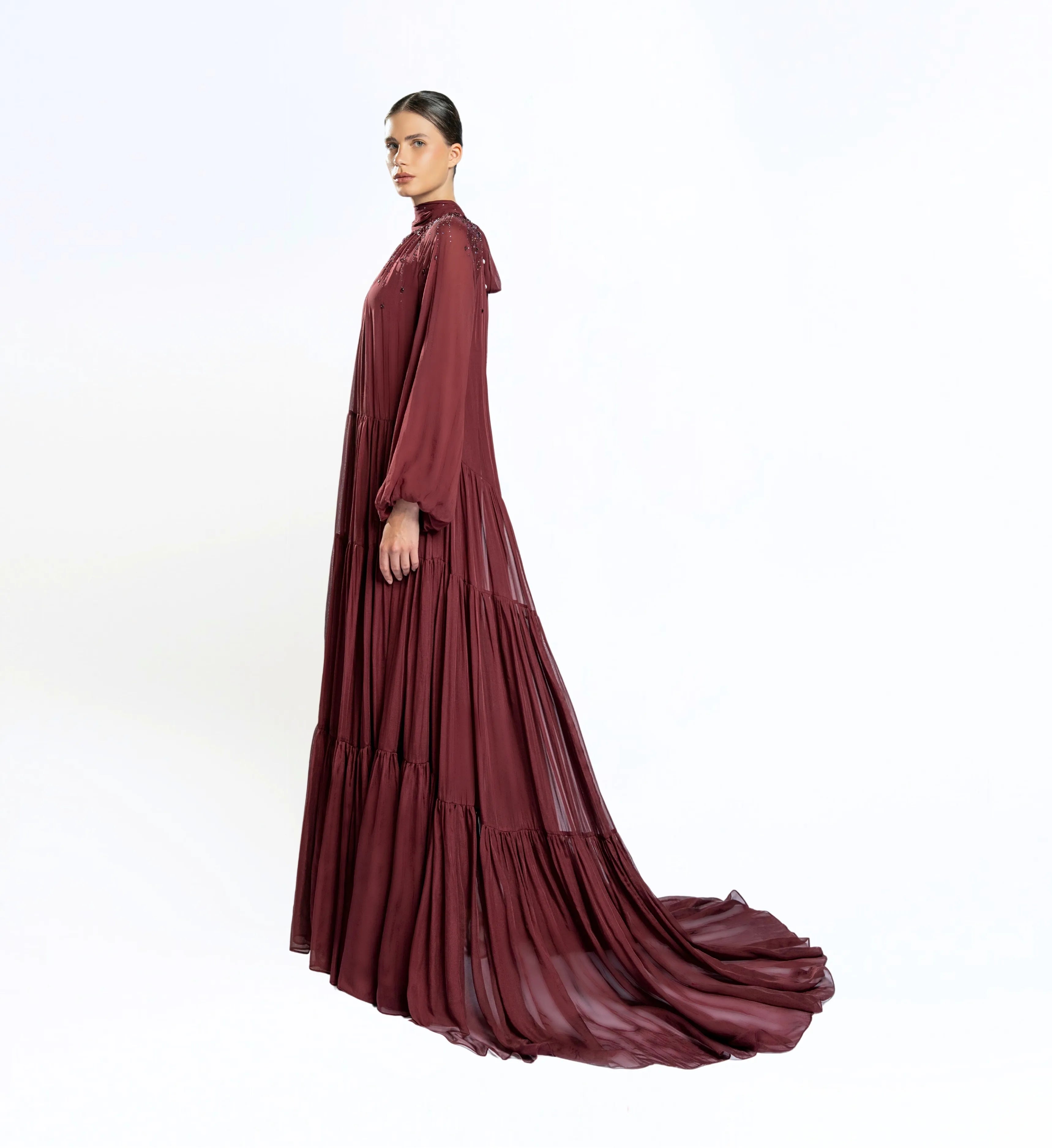 Shirred Tent Dress – Burgundy