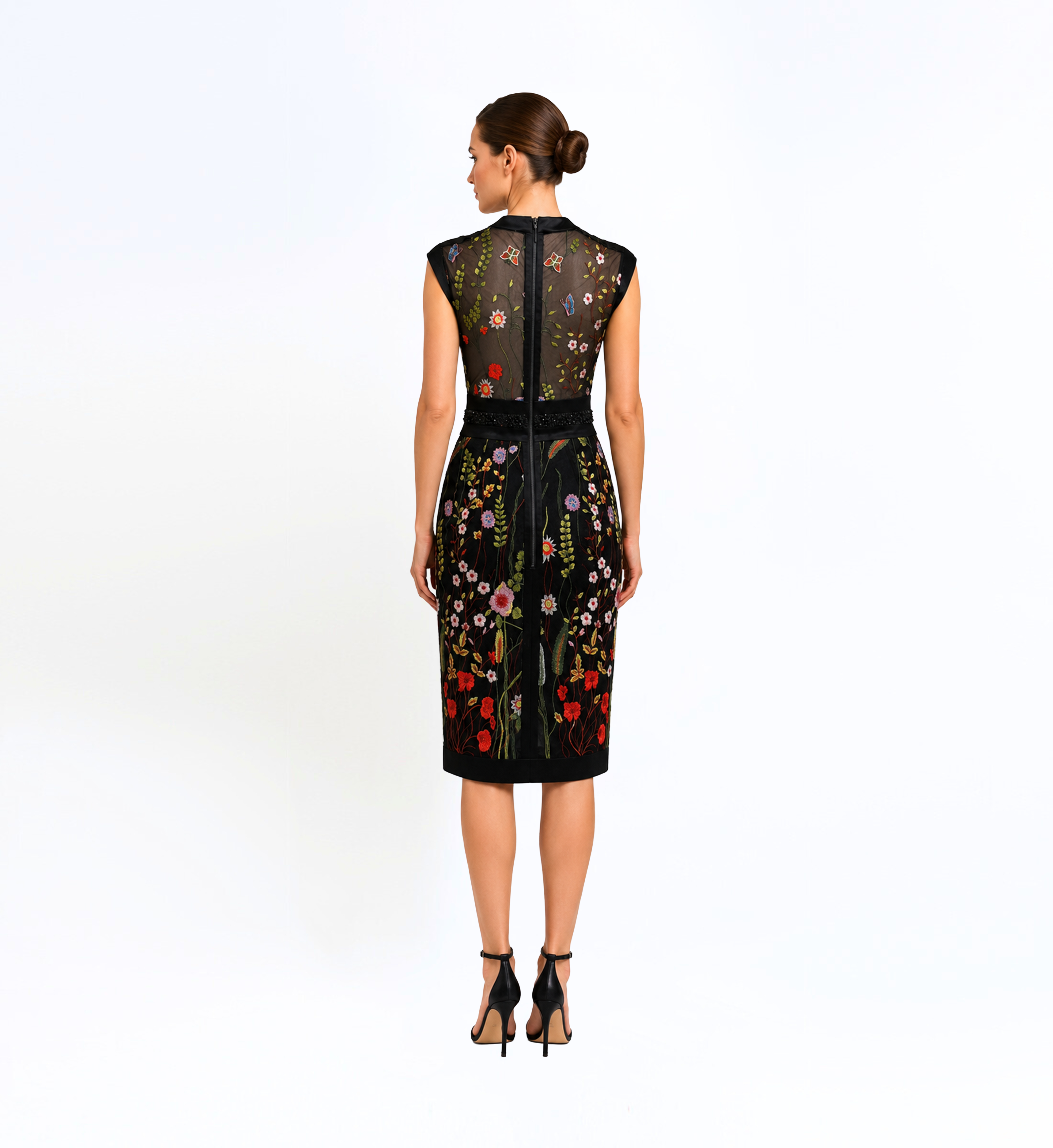 Thread Embroidered Sleeveless Midi Dress