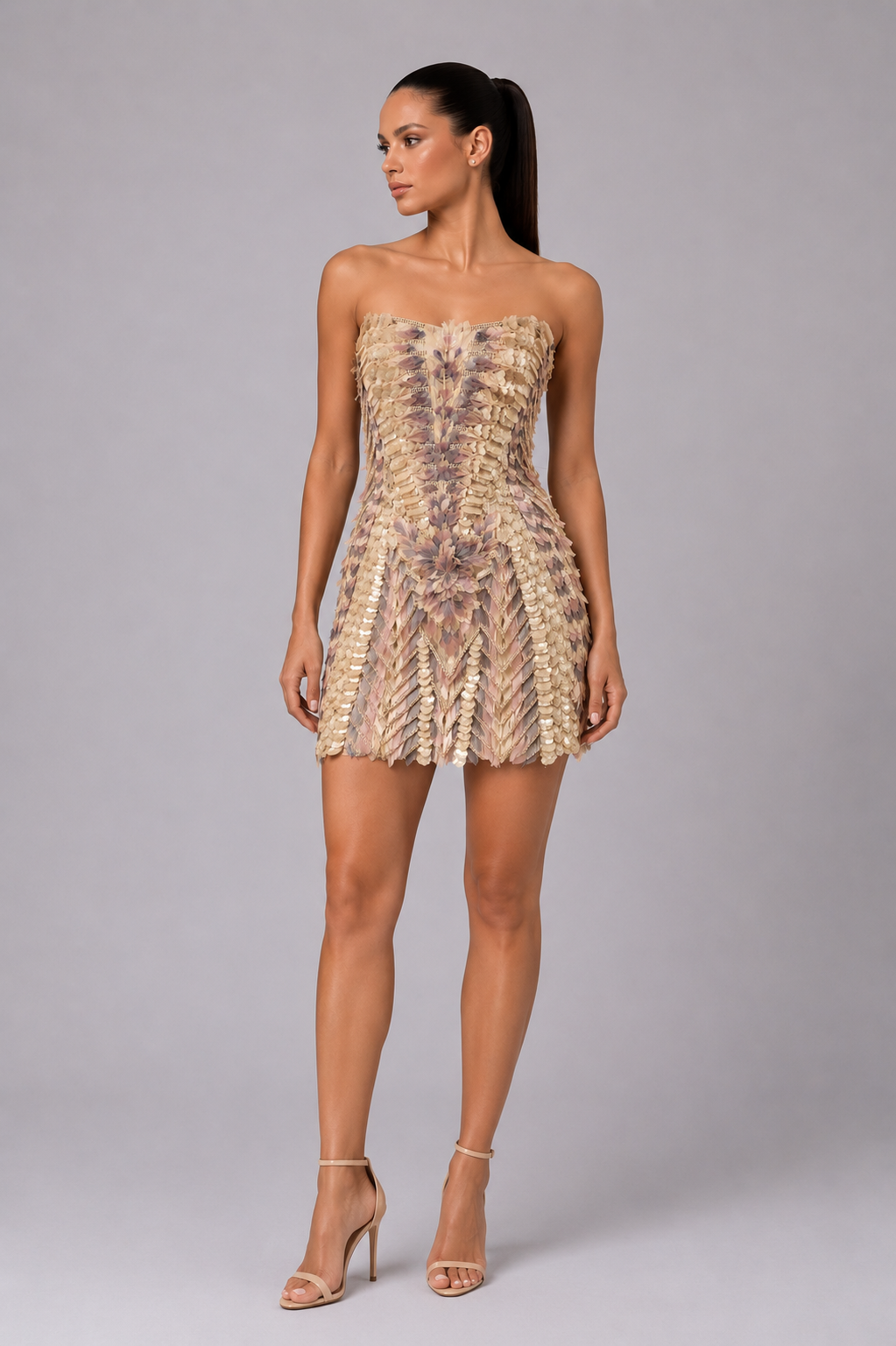 3D FEATHER MINI DRESS