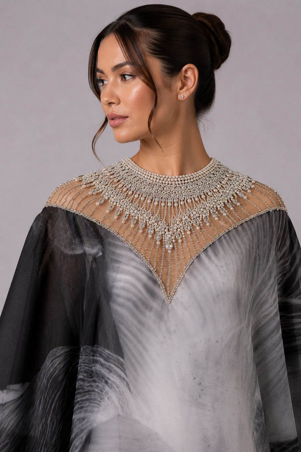 MONOCHROME PRINTED KAFTAN GOWN