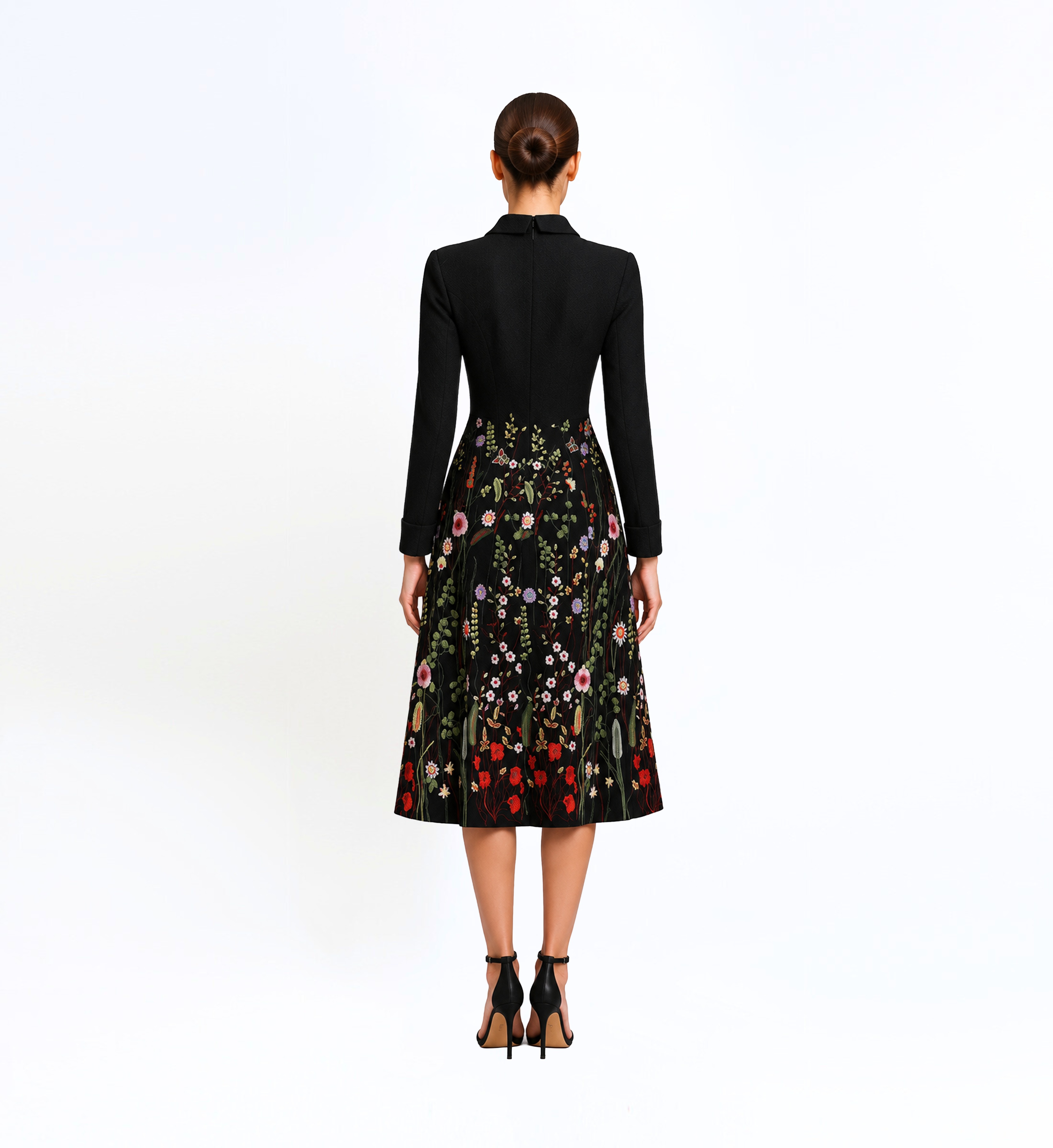 Thread Embroidered Longsleeves Midi Dress