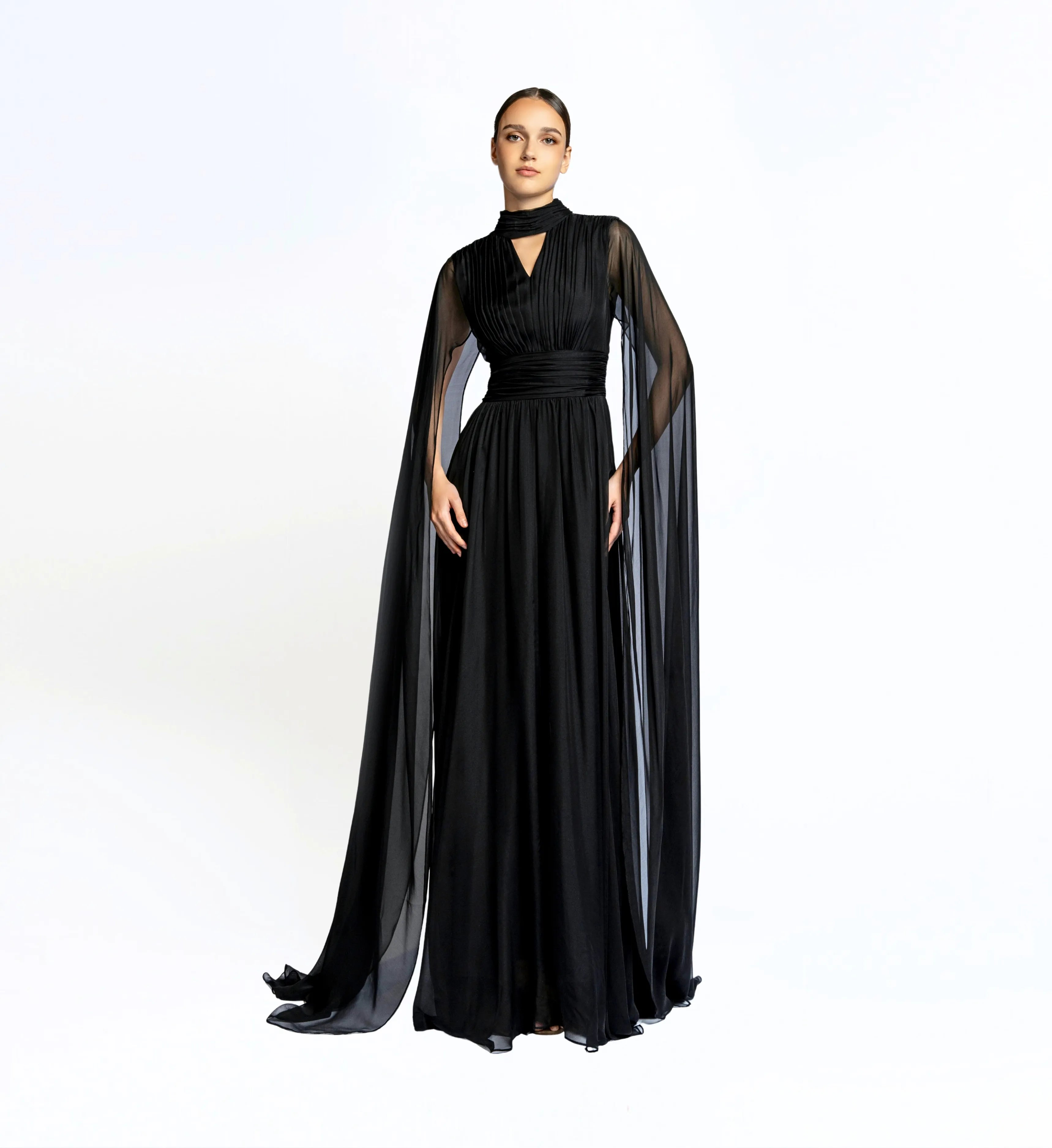 Silk Dress with Cape - Black