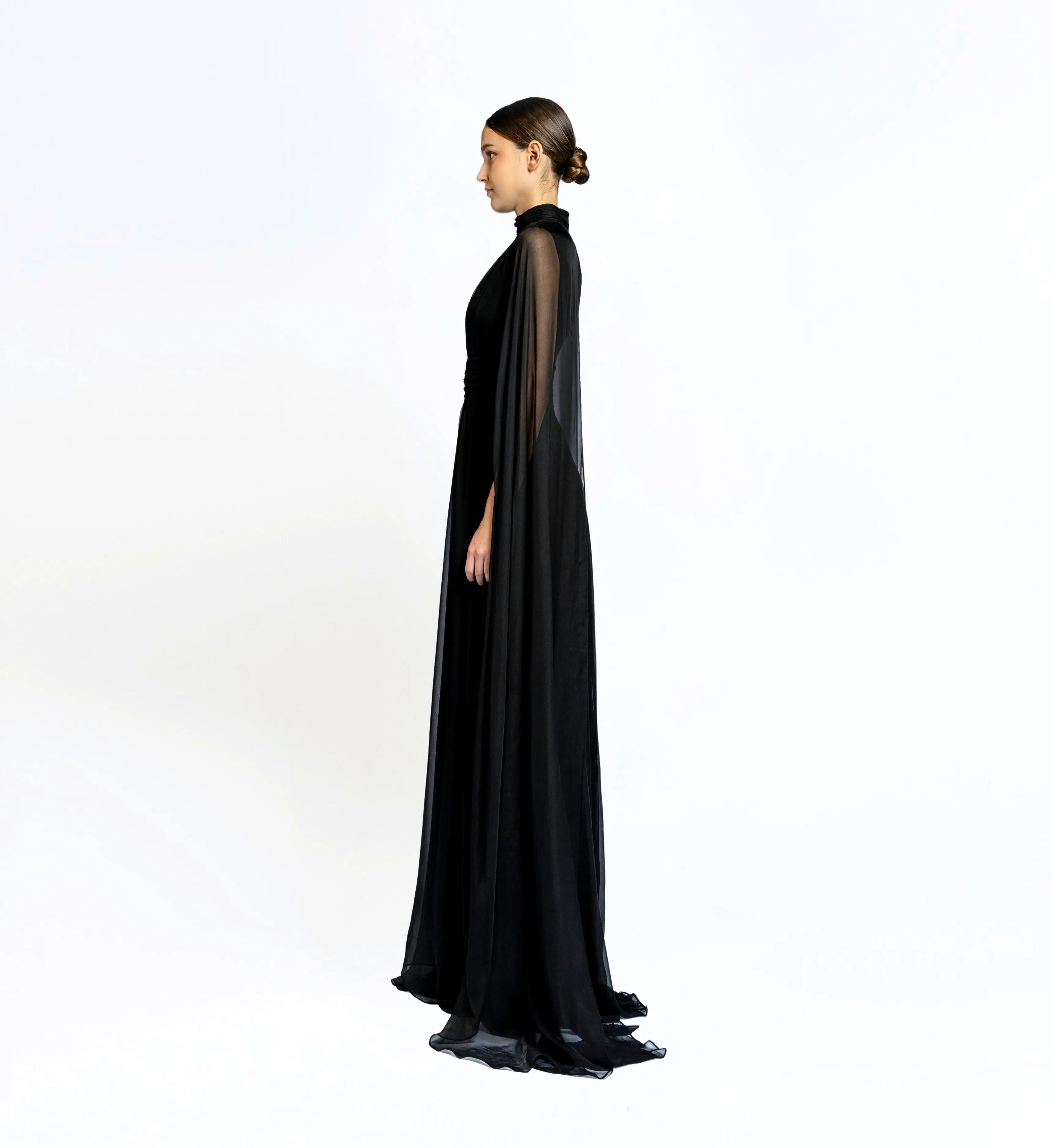 Silk Dress with Cape - Black
