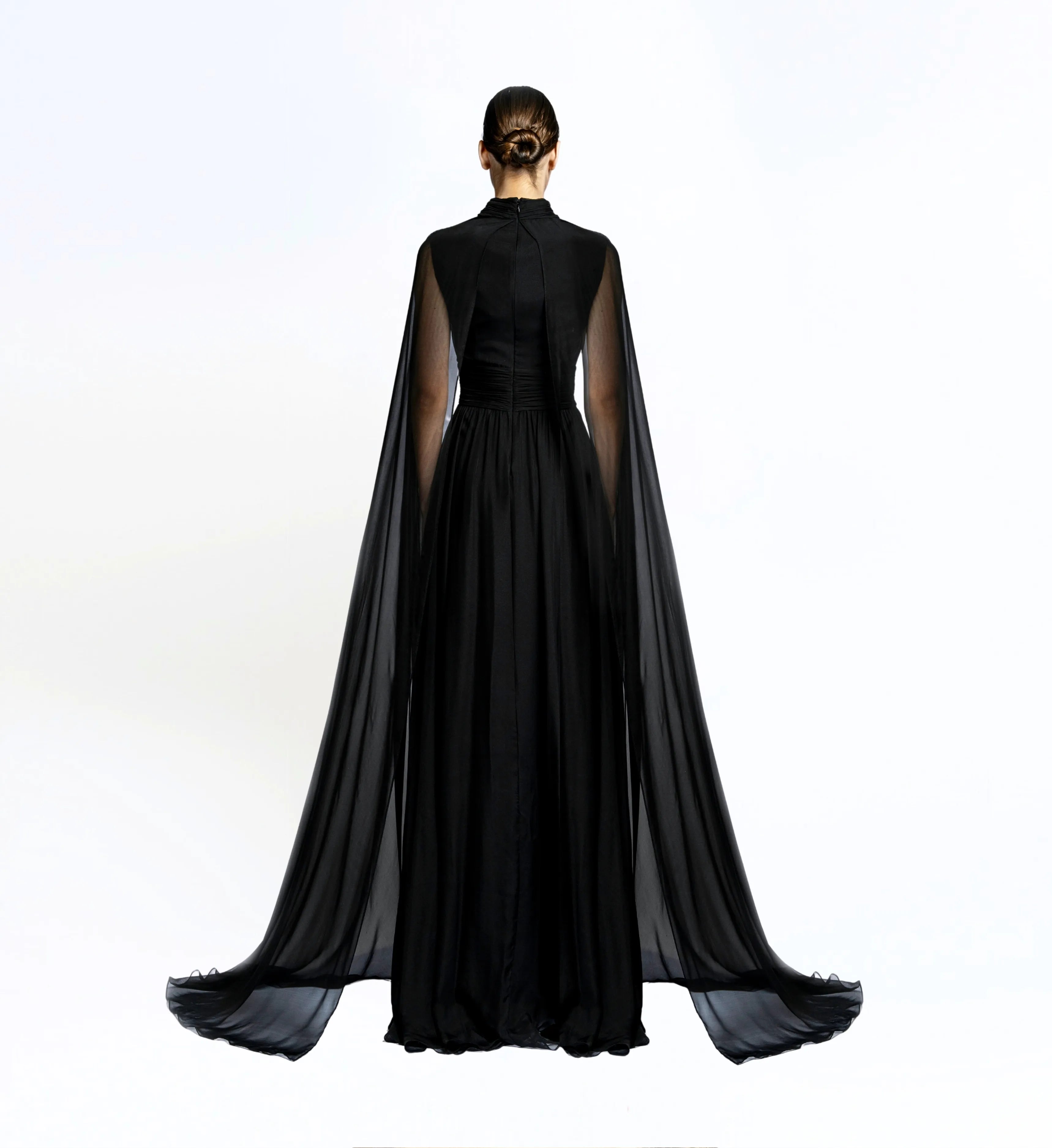 Silk Dress with Cape - Black